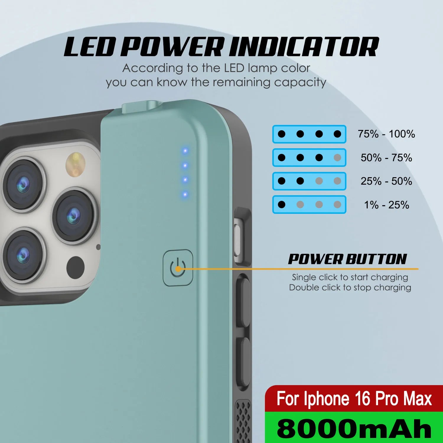 7000mAh Portable Power Bank Battery Case For IPhone 16 Pro Max/Plus – Slim Charging Cover With Shockproof TPU