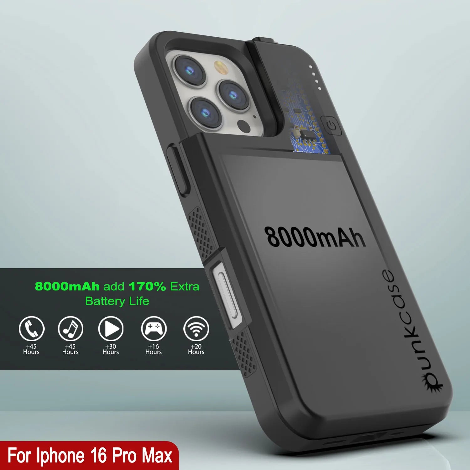 iPhone 16 Pro Max Battery Case, PunkJuice 8000mAH Fast iPhone 16 Pro Max Battery Case, PunkJuice 8000mAH Fast