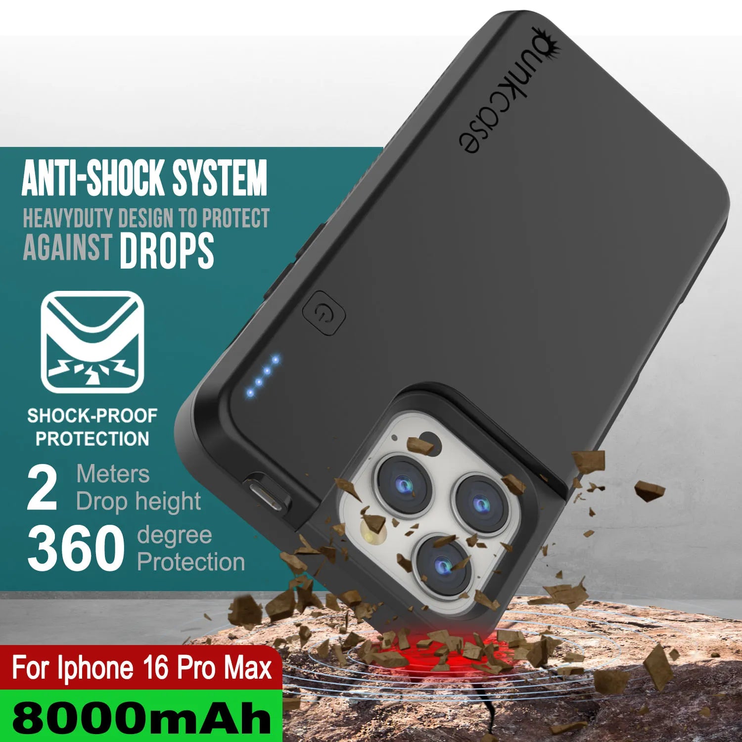 iPhone 16 Pro Max Battery Case, PunkJuice 8000mAH Fast