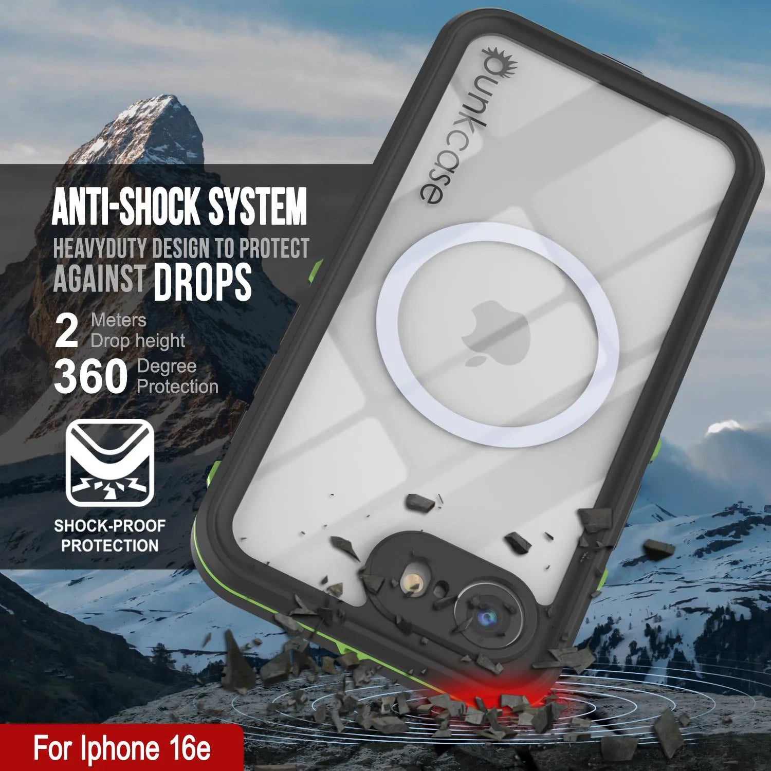 iPhone 16e Waterproof IP68 Case, Punkcase [Light green] [StudStar Series] [Slim Fit] [Dirtproof]