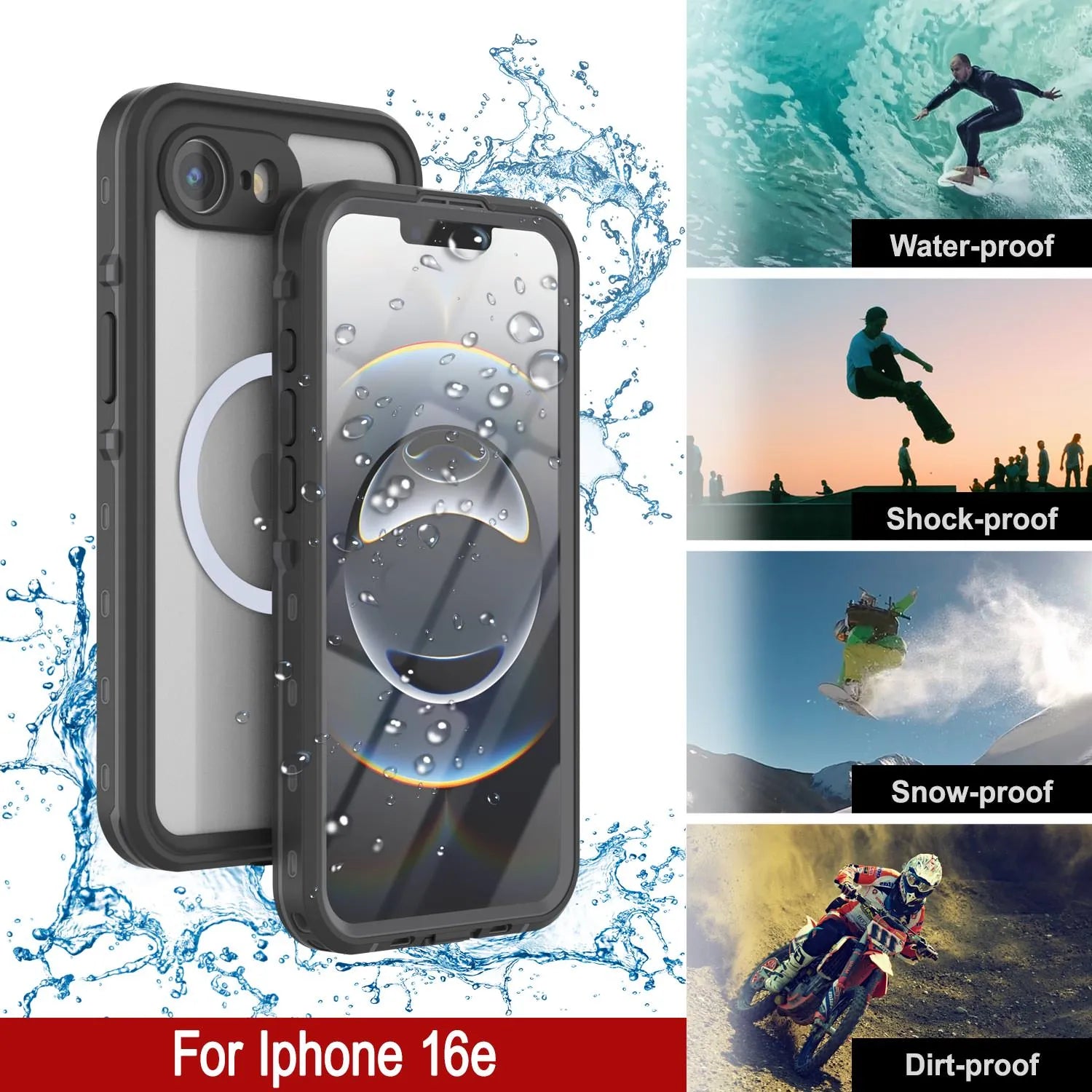 iPhone 16e Waterproof IP68 Case, Punkcase [Clear] [StudStar Series] [Slim Fit] [Dirtproof]