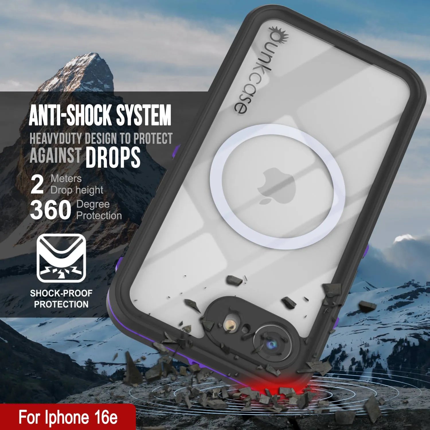 iPhone 16e Waterproof IP68 Case, Punkcase [Purple] [StudStar Series] [Slim Fit] [Dirtproof]