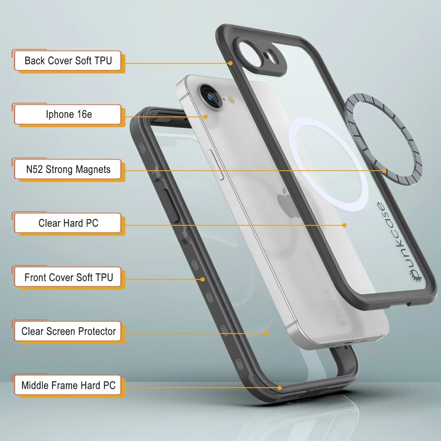 iPhone 16e Waterproof IP68 Case, Punkcase [Clear] [StudStar Series] [Slim Fit] [Dirtproof]