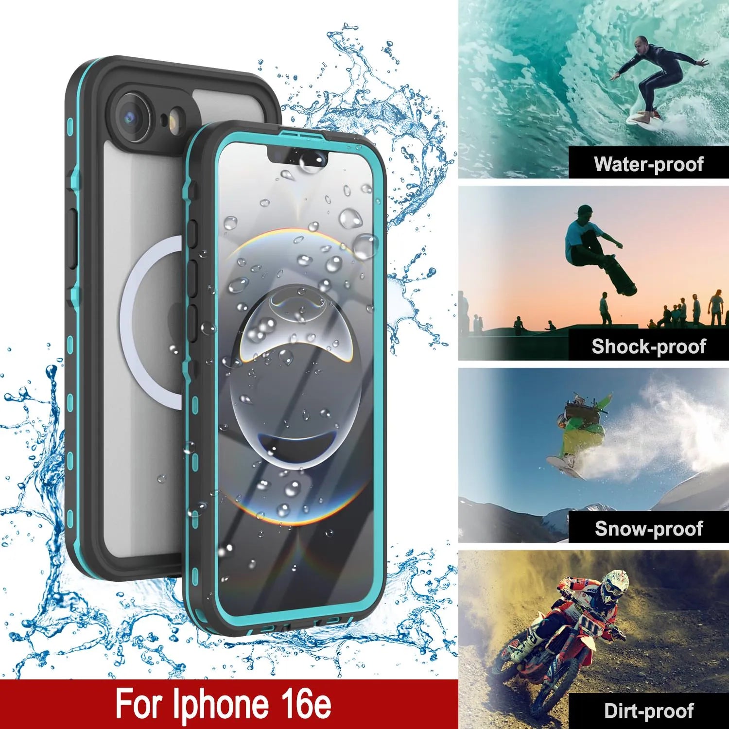 iPhone 16e Waterproof IP68 Case, Punkcase [Teal] [StudStar Series] [Slim Fit]