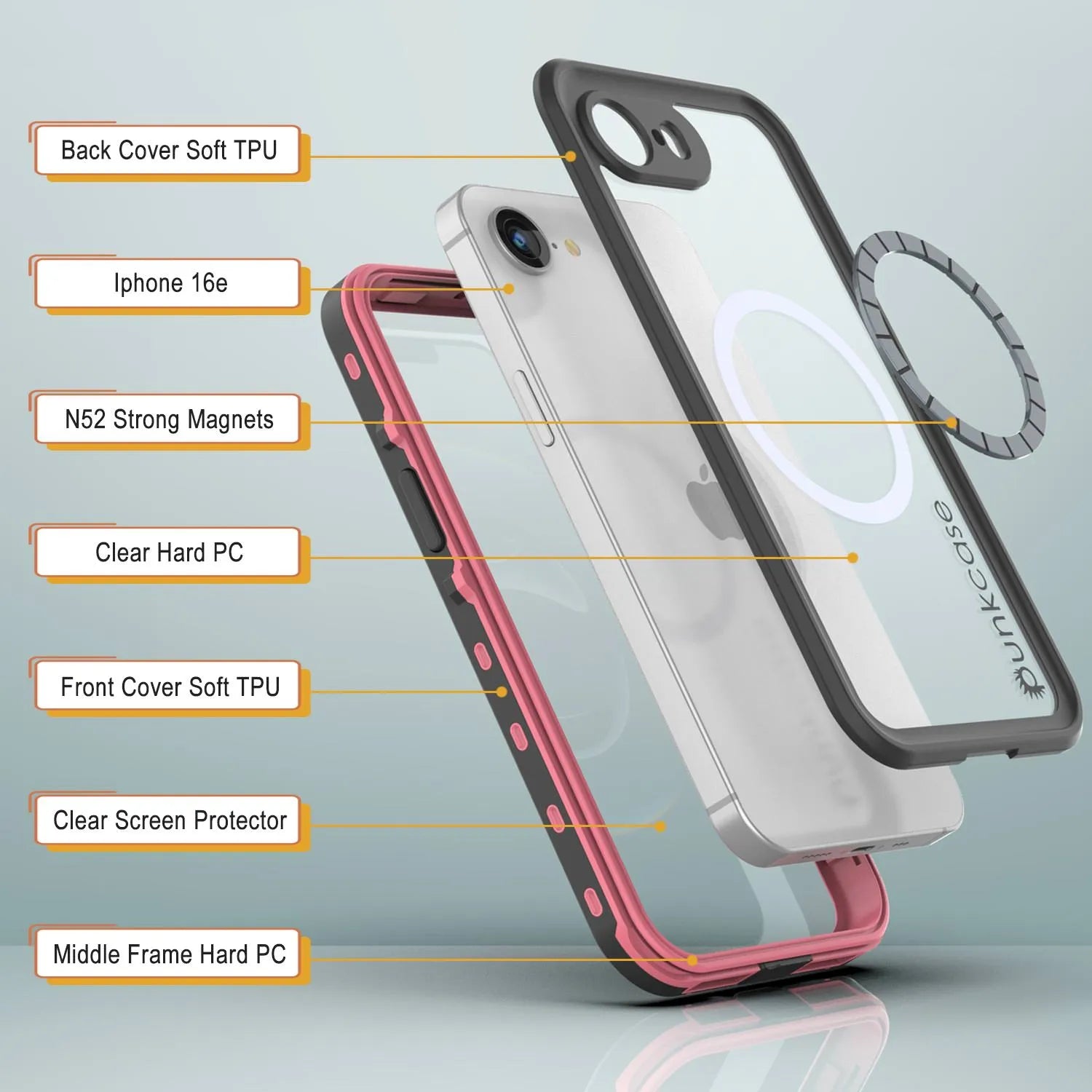 iPhone 16e Waterproof IP68 Case, Punkcase [Pink] [StudStar Series] [Slim Fit] [Dirtproof]