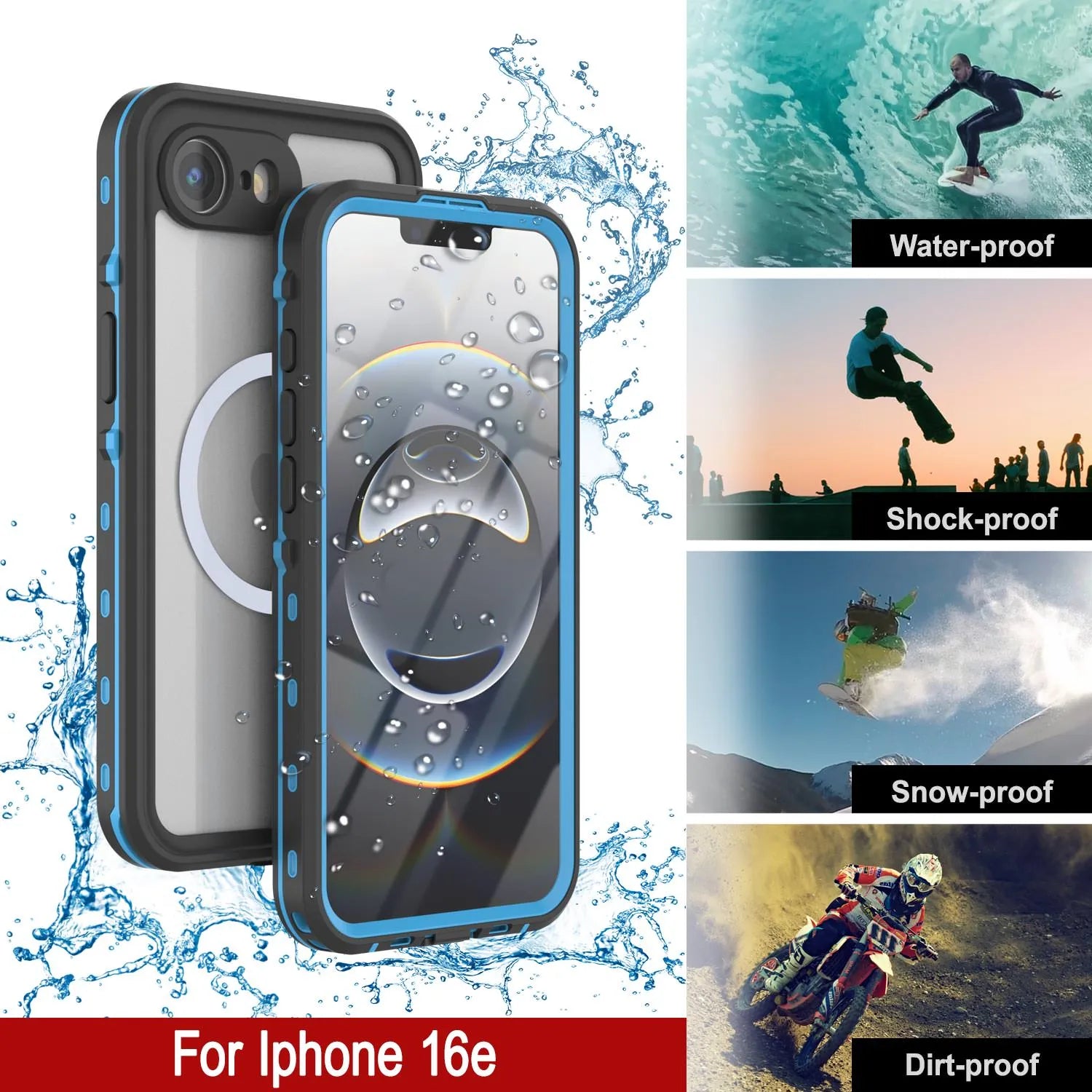 iPhone 16e Waterproof IP68 Case, Punkcase [Light blue] [StudStar Series] [Slim Fit] [Dirtproof]