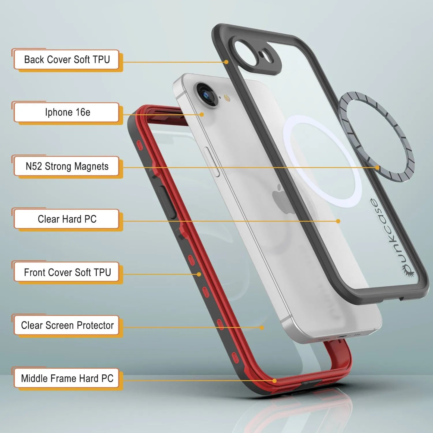iPhone 16e Waterproof IP68 Case, Punkcase [Red] [StudStar Series] [Slim Fit]