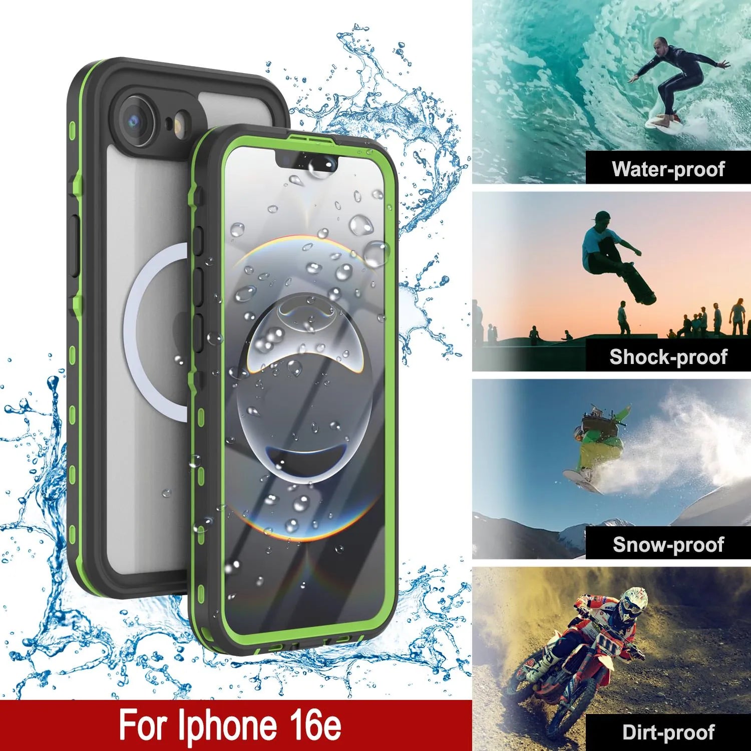 iPhone 16e Waterproof IP68 Case, Punkcase [Light green] [StudStar Series] [Slim Fit] [Dirtproof]