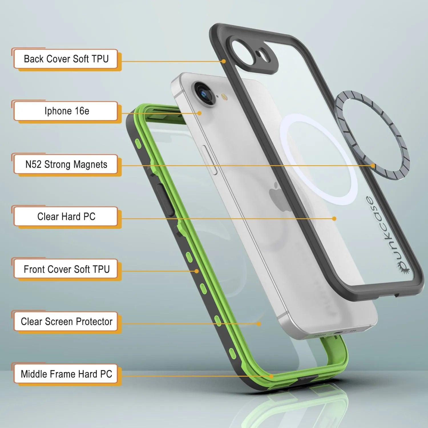 iPhone 16e Waterproof IP68 Case, Punkcase [Light green] [StudStar Series] [Slim Fit] [Dirtproof]