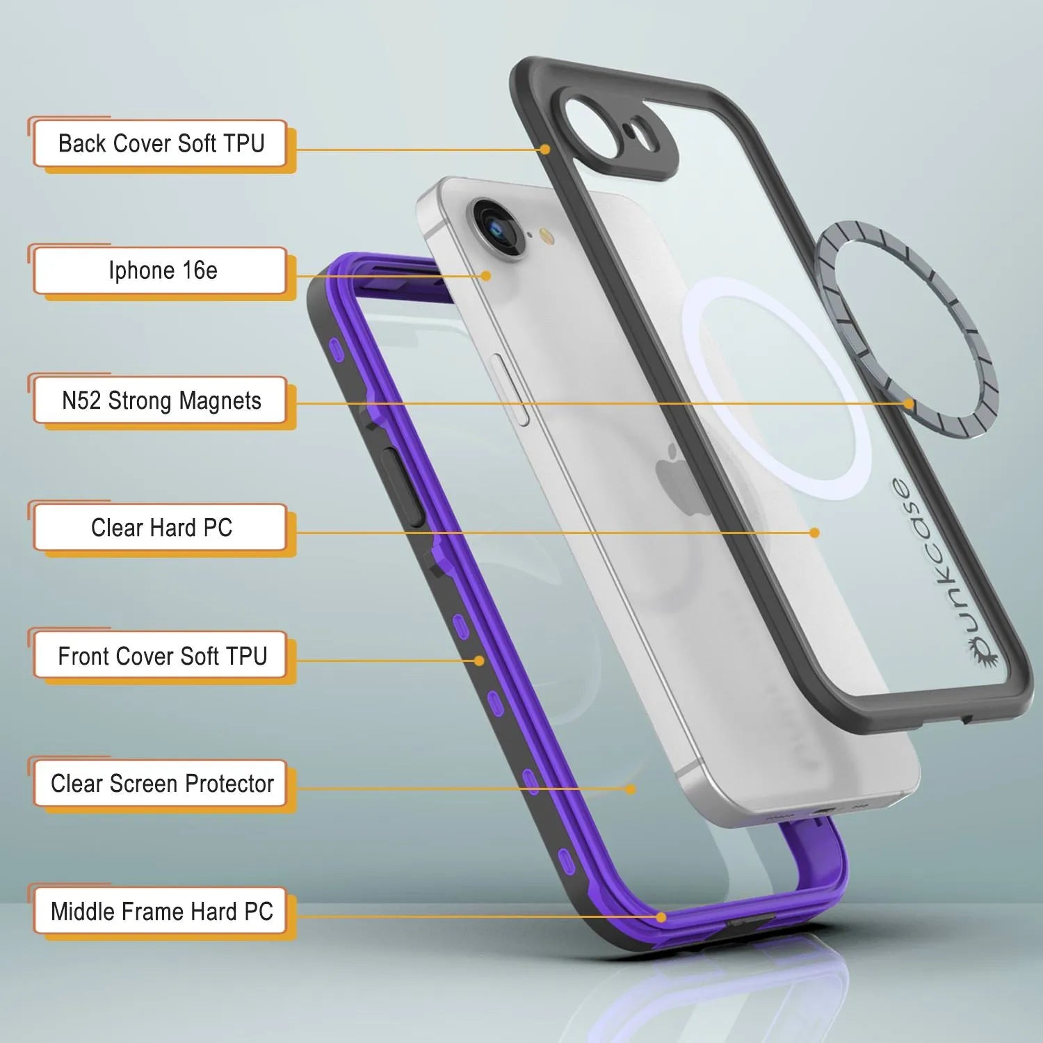 iPhone 16e Waterproof IP68 Case, Punkcase [Purple] [StudStar Series] [Slim Fit] [Dirtproof]