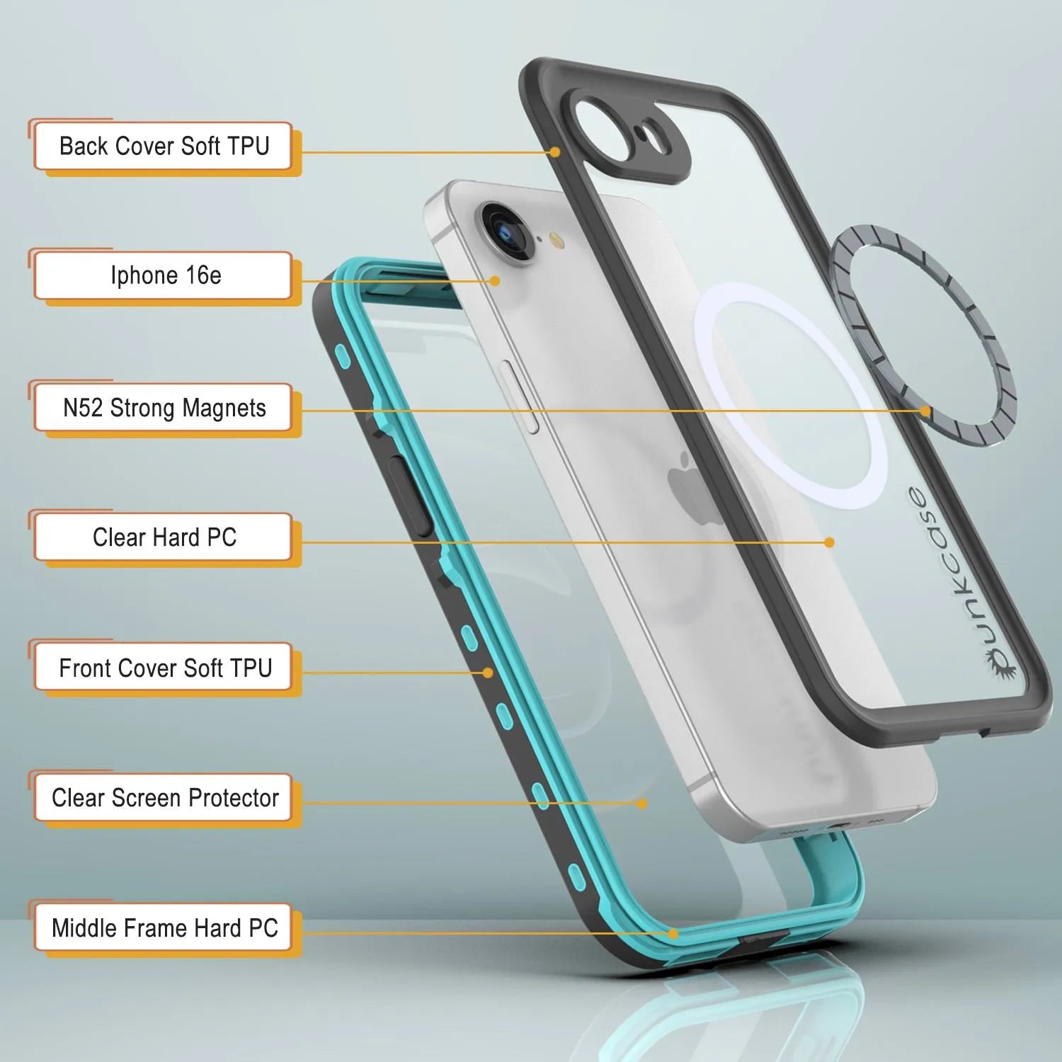 iPhone 16e Waterproof IP68 Case, Punkcase [Teal] [StudStar Series] [Slim Fit]