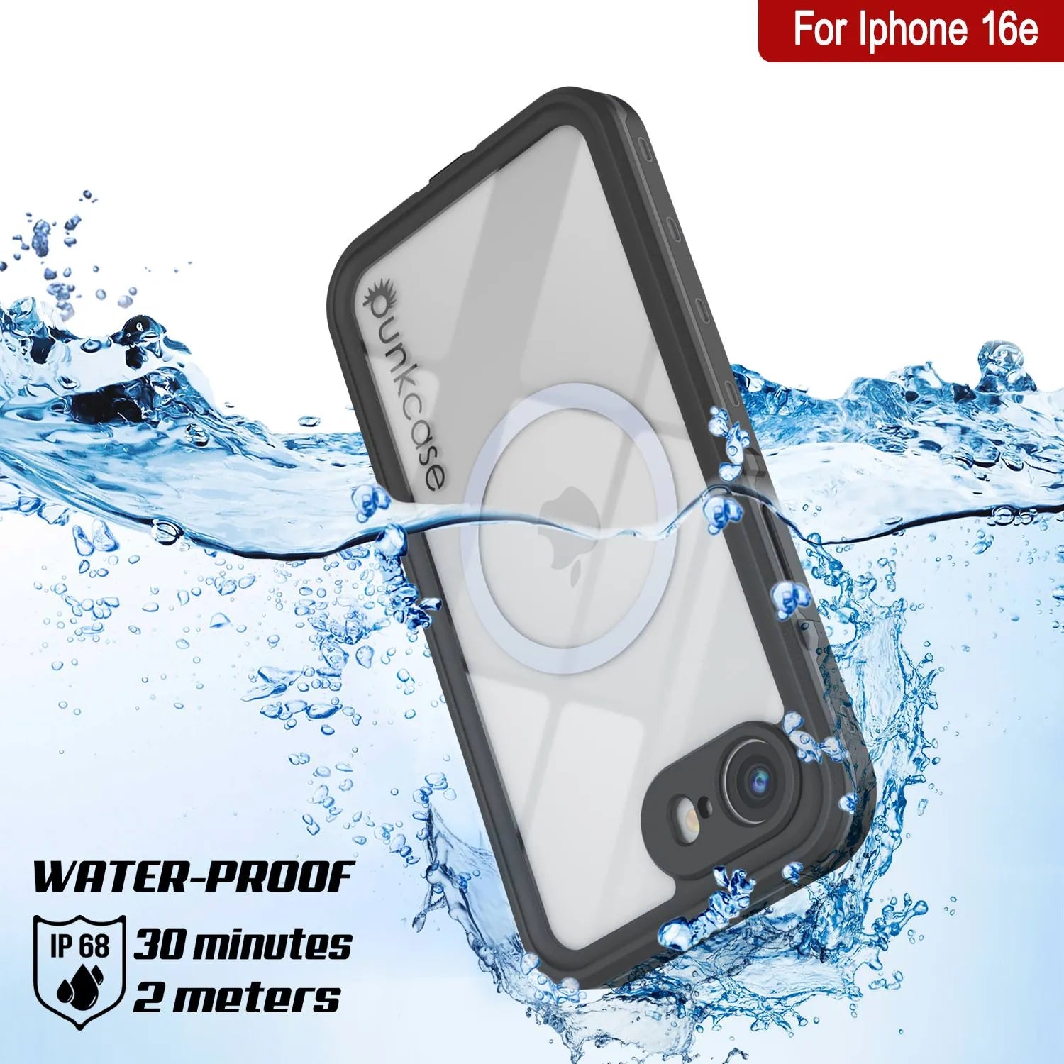 iPhone 16e Waterproof IP68 Case, Punkcase [Clear] [StudStar Series] [Slim Fit] [Dirtproof]