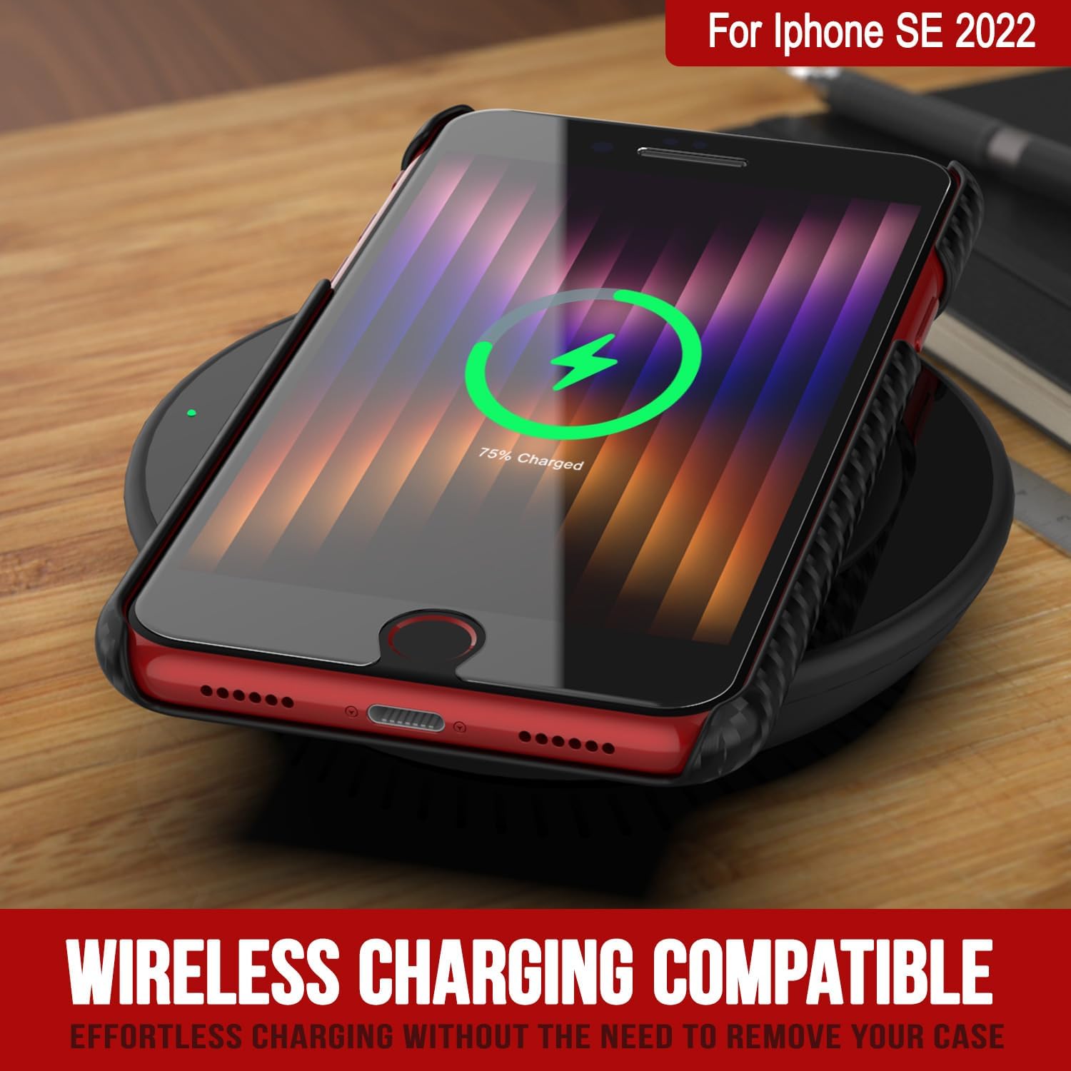 iPhone SE 2022 (4.7") Case, Punkcase CarbonShield Jet Black with 0.3mm Tempered Glass