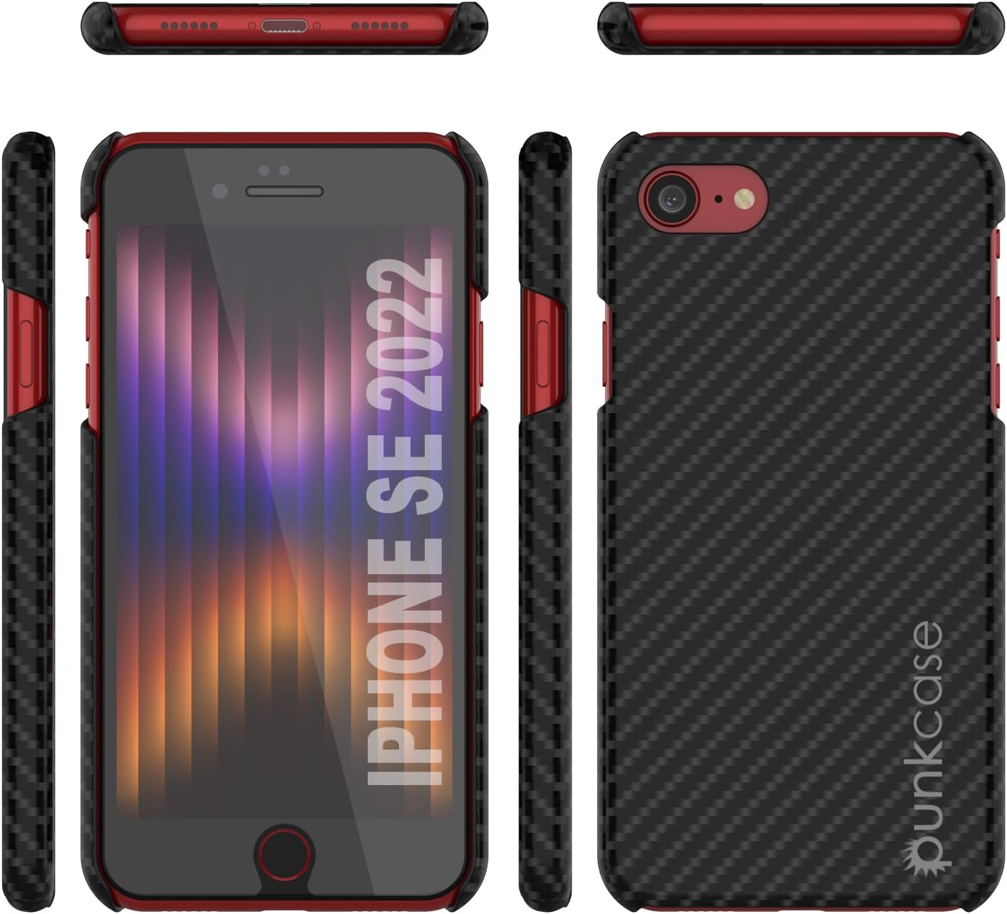 iPhone SE 2022 (4.7") Case, Punkcase CarbonShield Jet Black with 0.3mm Tempered Glass