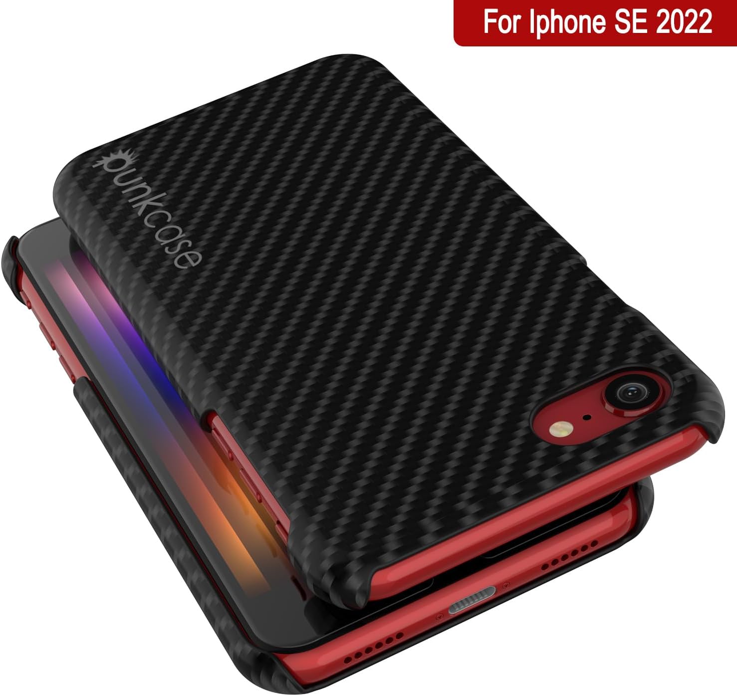 iPhone SE 2022 (4.7") Case, Punkcase CarbonShield Jet Black with 0.3mm Tempered Glass