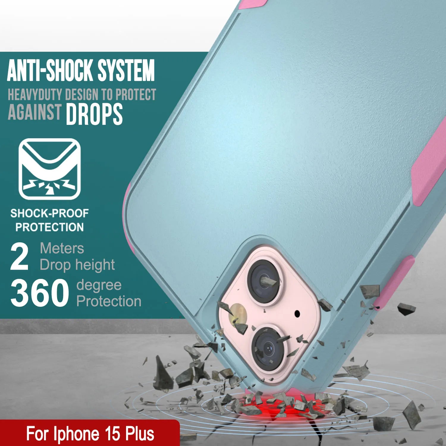 Punkcase for iPhone 15 Plus Belt Clip Multilayer Holster Case [Patron Series] [Mint-Pink]