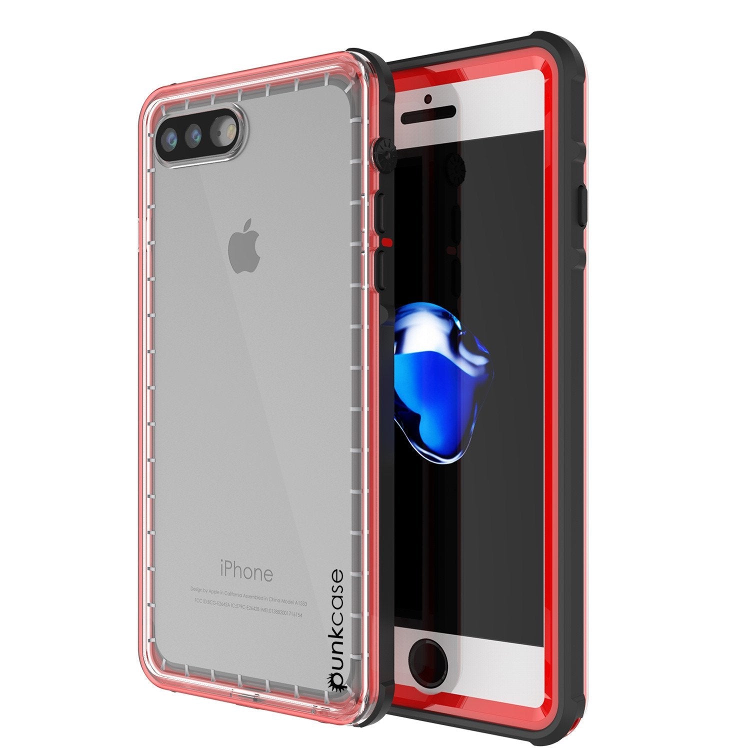 iPhone 8+ Plus Waterproof Case, PUNKcase CRYSTAL Red W/ Attached Screen Protector  | Warranty