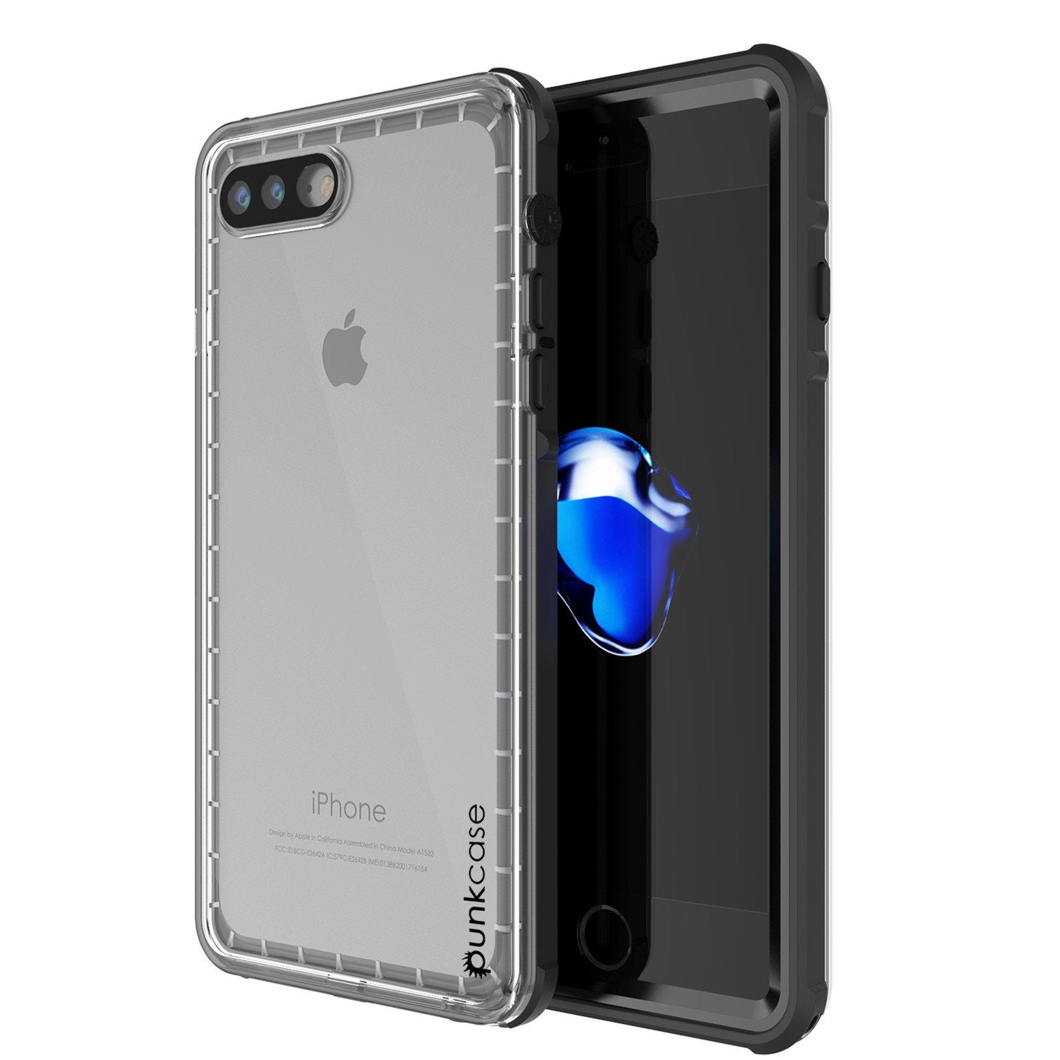 iPhone 8+ Plus Waterproof Case, PUNKcase CRYSTAL Black W/ Attached Screen Protector  | Warranty