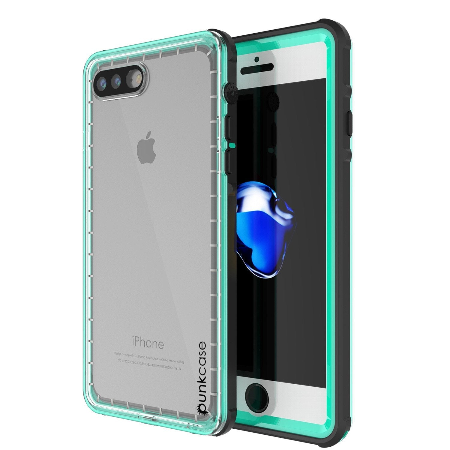iPhone 8+ Plus Waterproof Case, PUNKcase CRYSTAL Teal W/ Attached Screen Protector  | Warranty