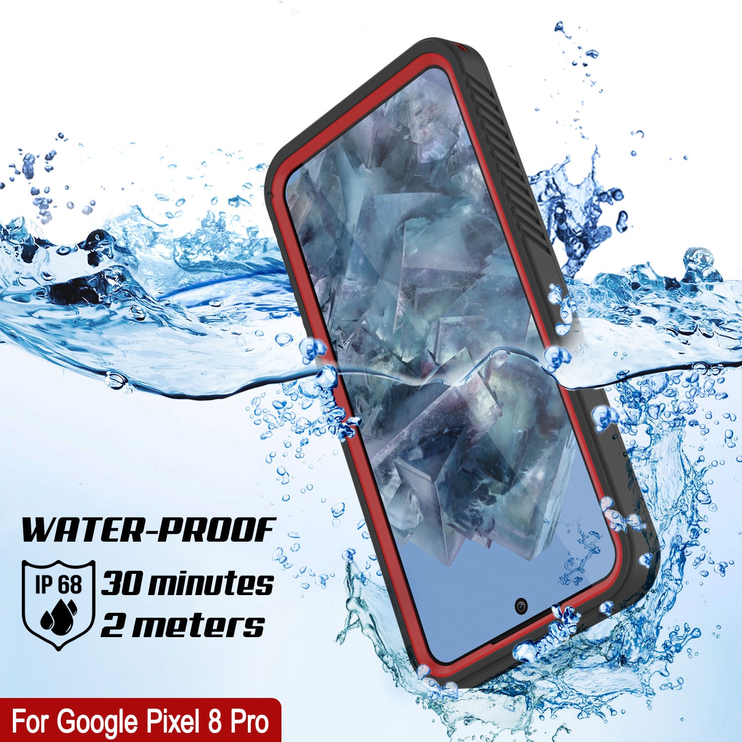Google Pixel 8 Pro Waterproof Case, Punkcase [Extreme Series] Armor Cover W/ Built In Screen Protector [Red]