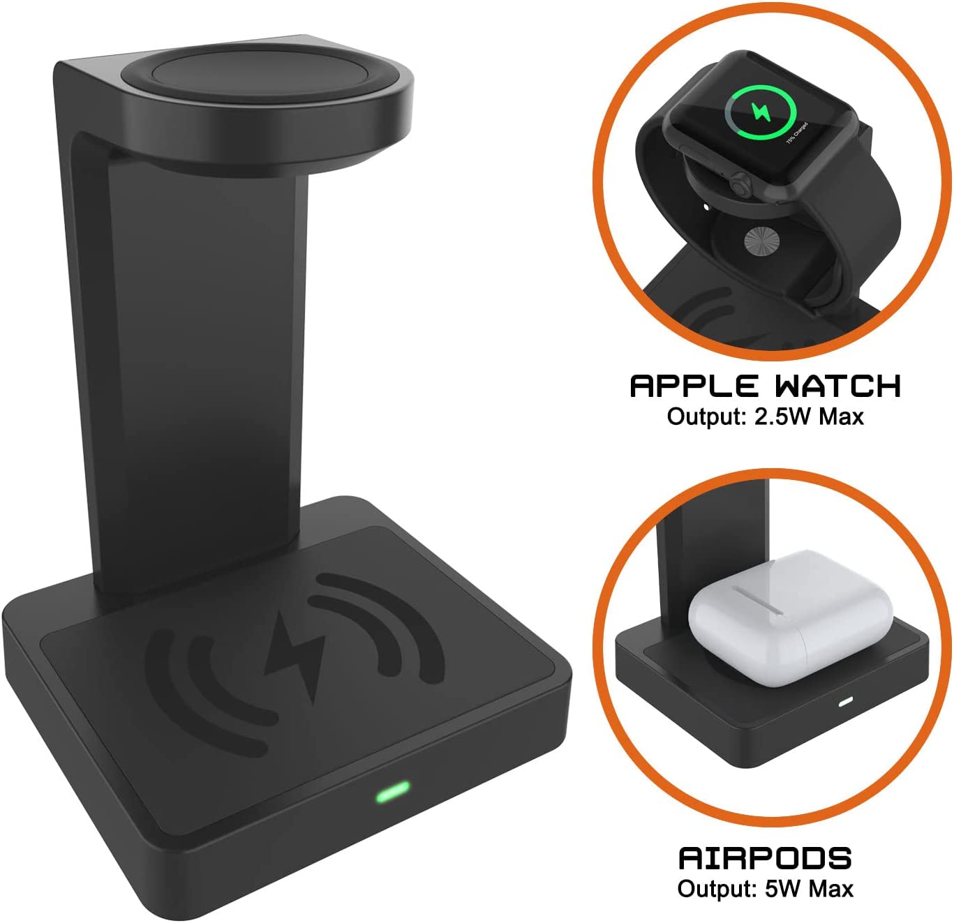 Punkcase 2 in 1 wireless-charging-station for your Apple Watch & AirPods [Black]