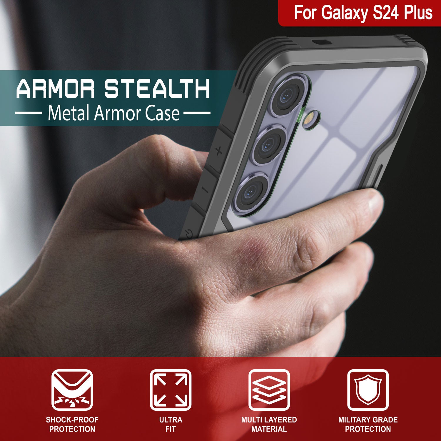 Punkcase S24+ Plus Armor Stealth Case Protective Military Grade Multilayer Cover [Grey-Black]