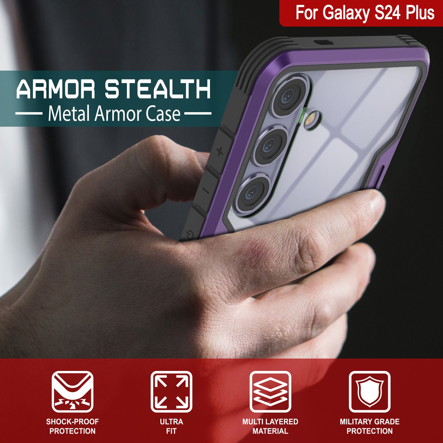 Punkcase S24+ Plus Armor Stealth Case Protective Military Grade Multilayer Cover [Purple]