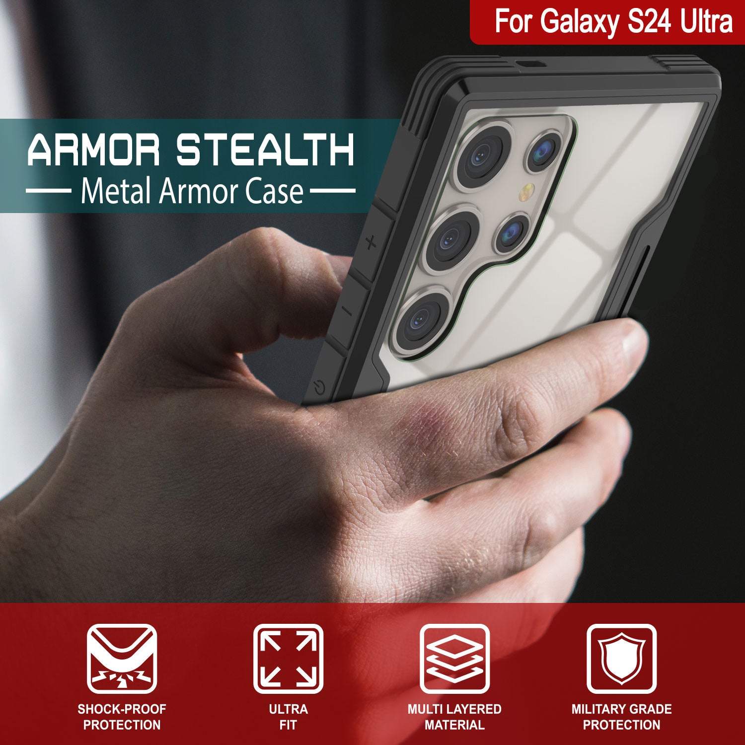 Punkcase S24 Ultra Armor Stealth Case Protective Military Grade Multilayer Cover [Black]