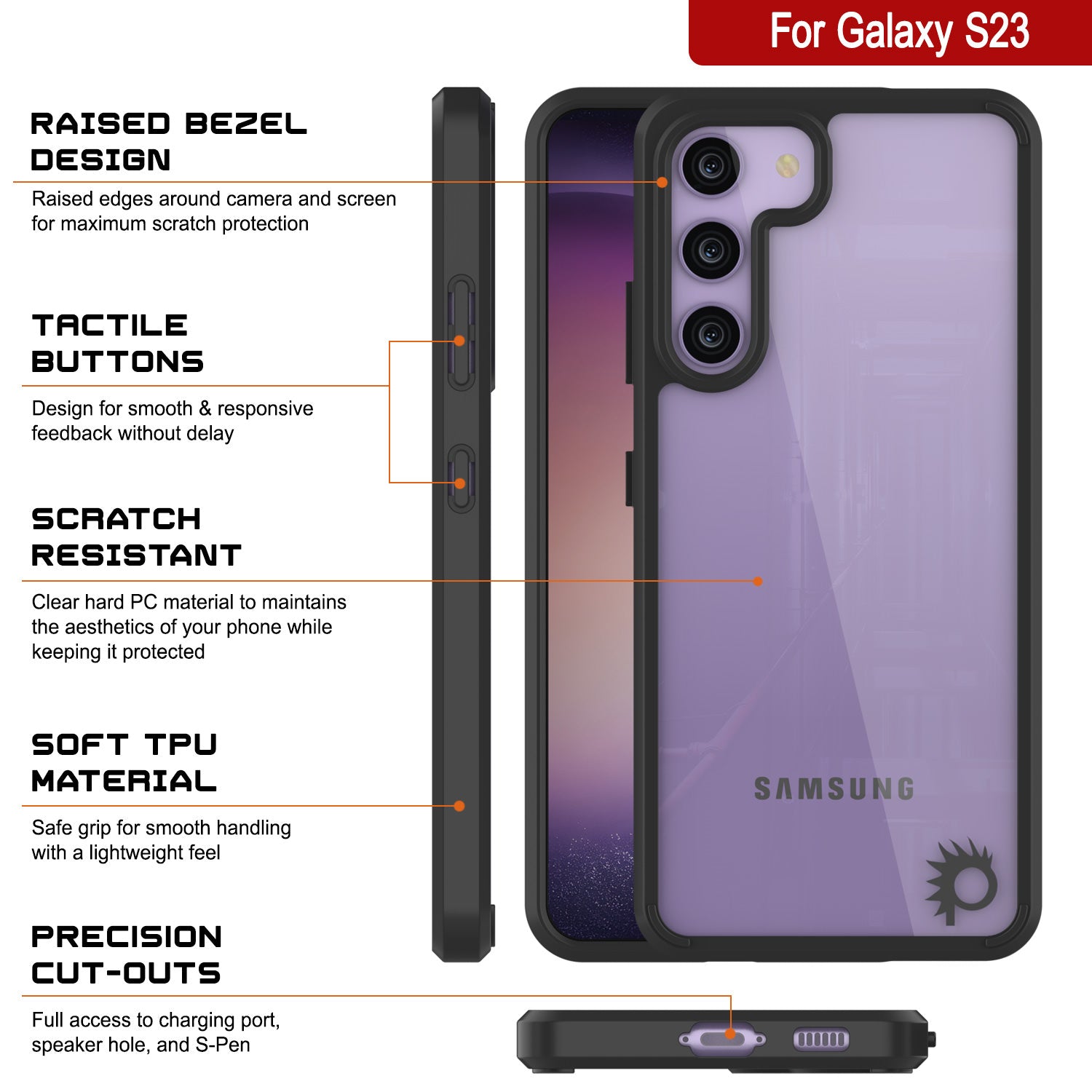 Punkcase for Galaxy S23 Case [Lucid 2.0 Series] [Slim Fit] [Clear Back]  W/PunkShield Screen Protector
