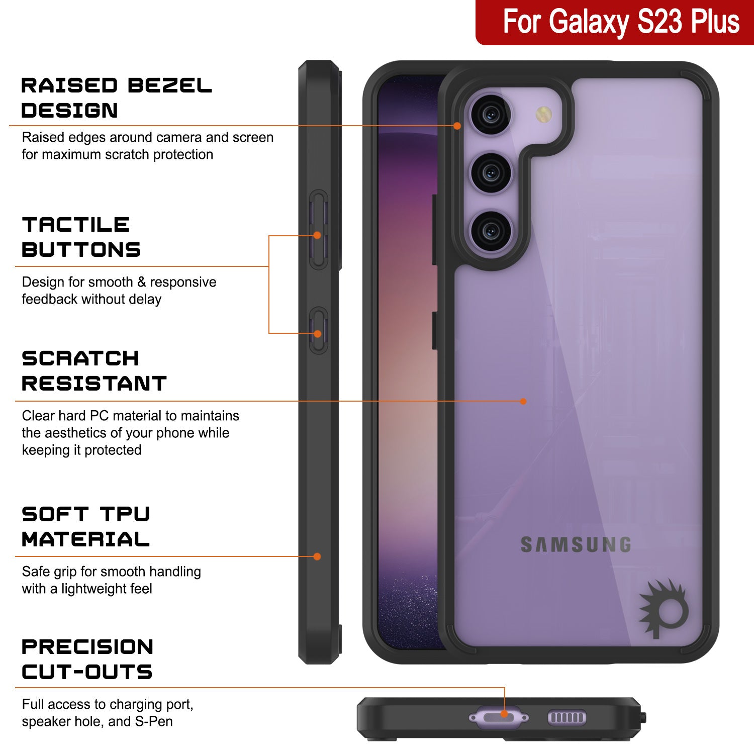 Punkcase for Galaxy S23+ Plus Case [Lucid 2.0 Series] [Slim Fit] [Clear Back]  W/PunkShield Screen Protector