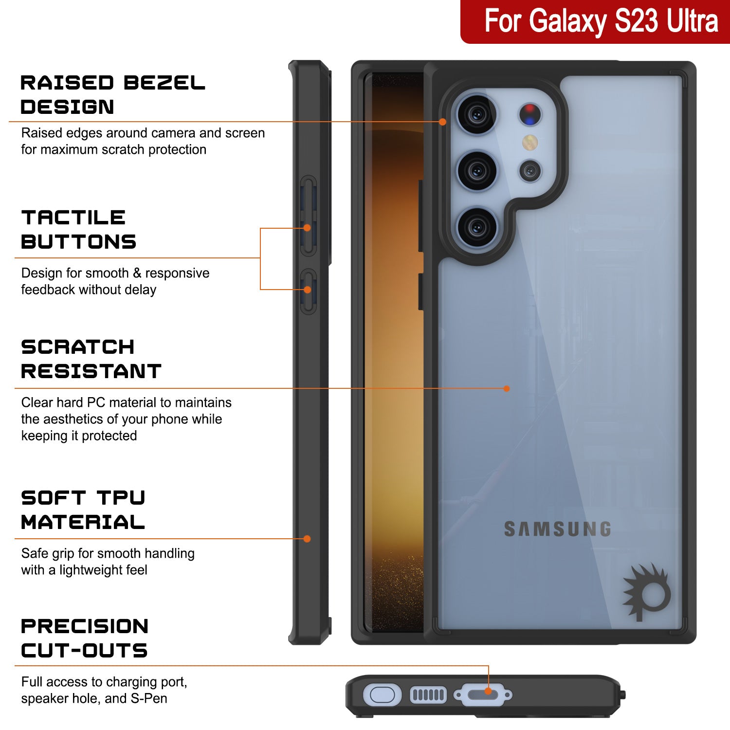 Punkcase for Galaxy S23 Ultra Case [Lucid 2.0 Series] [Slim Fit] [Clear Back]  W/PunkShield Screen Protector