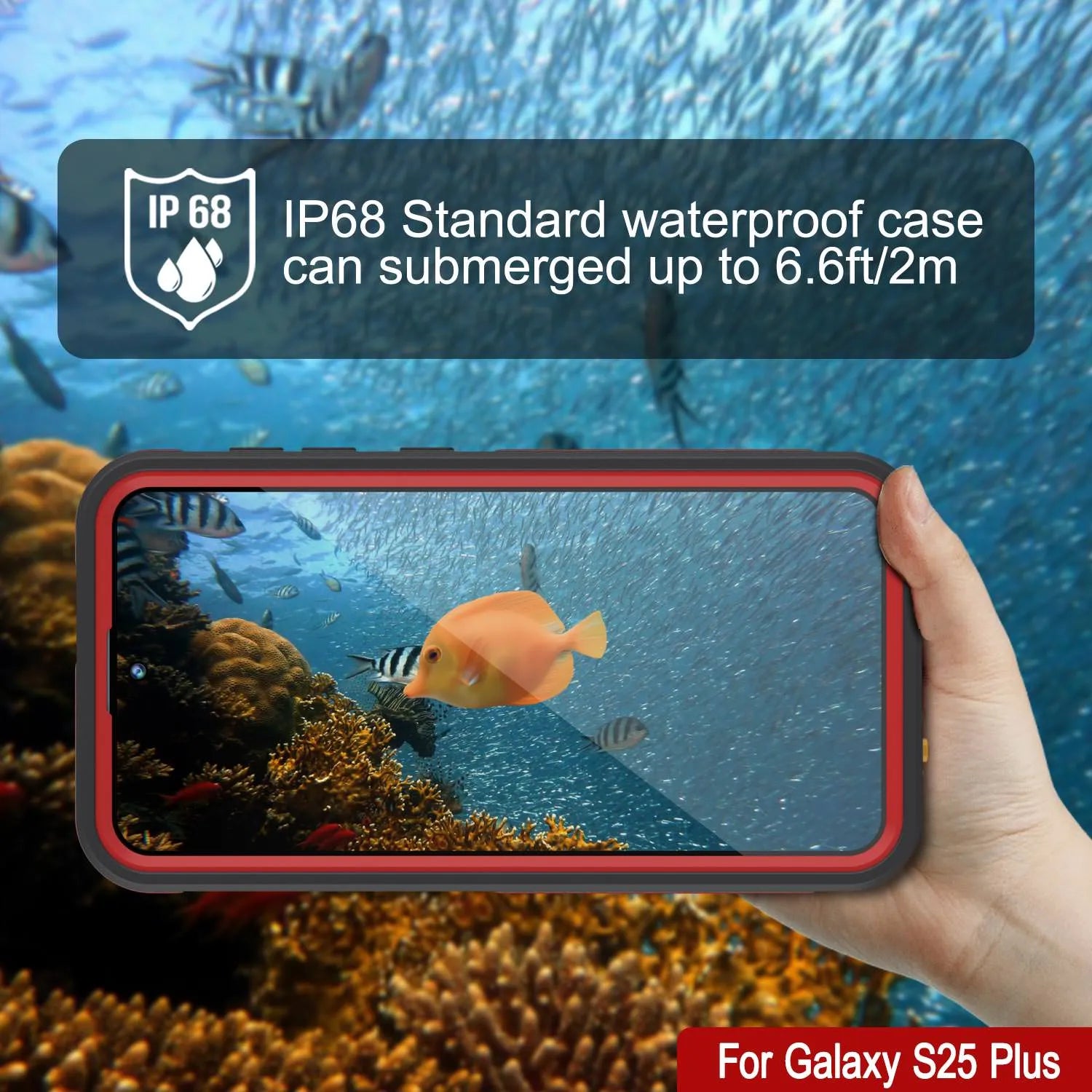 Galaxy S25 Plus Waterproof Case [Kickstud 2.0 Series] Protective IP68 Cover W/Screen Protector & Kickstand [Red]