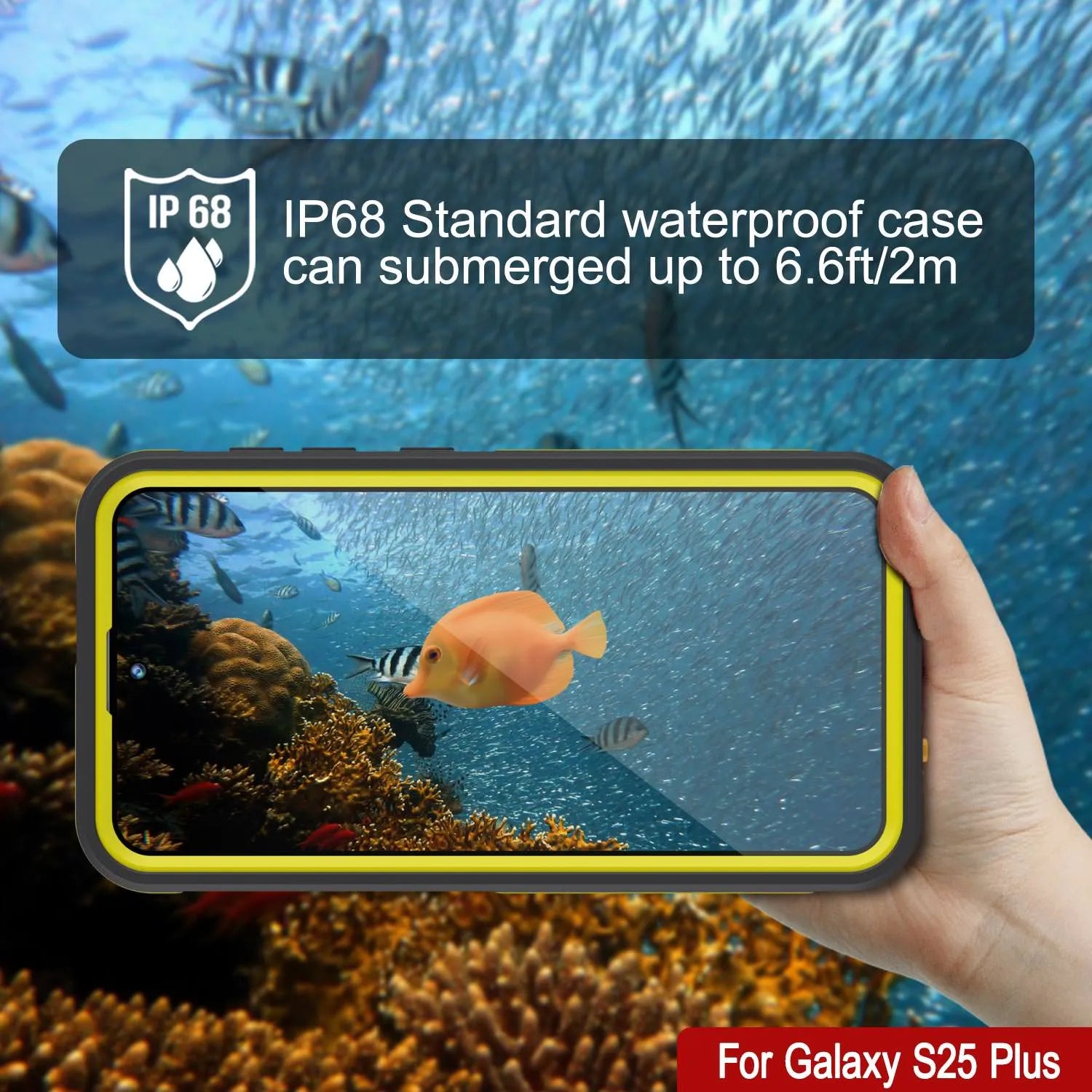 Galaxy S25 Plus Waterproof Case [Kickstud 2.0 Series] Protective IP68 Cover W/Screen Protector & Kickstand [Yellow]