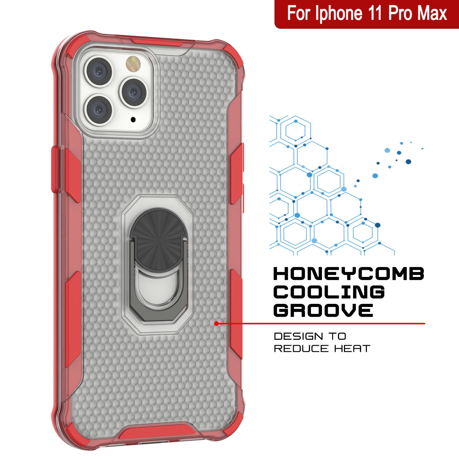 PunkCase for iPhone 11 Pro Max Case [Magnetix 2.0 Series] Clear Protective TPU Cover W/Kickstand [Red]
