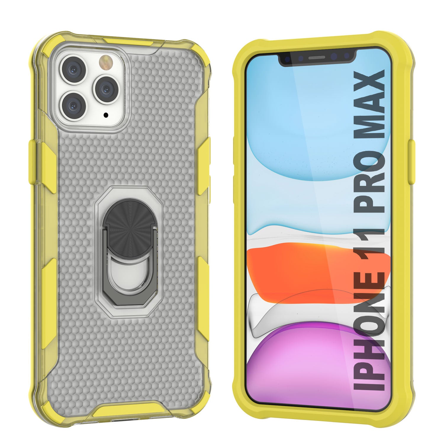 PunkCase for iPhone 11 Pro Max Case [Magnetix 2.0 Series] Clear Protective TPU Cover W/Kickstand [Yellow]
