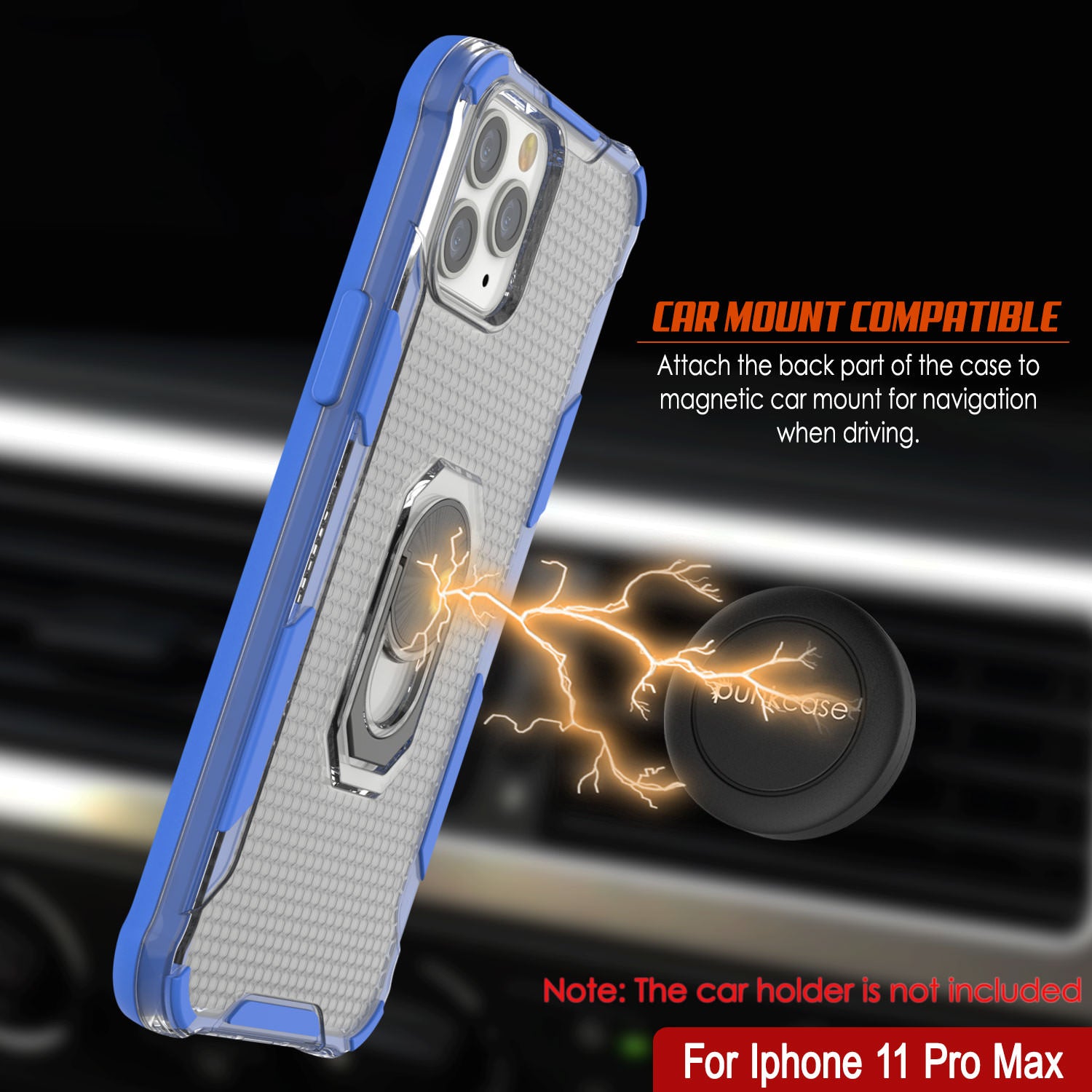 PunkCase for iPhone 11 Pro Max Case [Magnetix 2.0 Series] Clear Protective TPU Cover W/Kickstand [Blue]