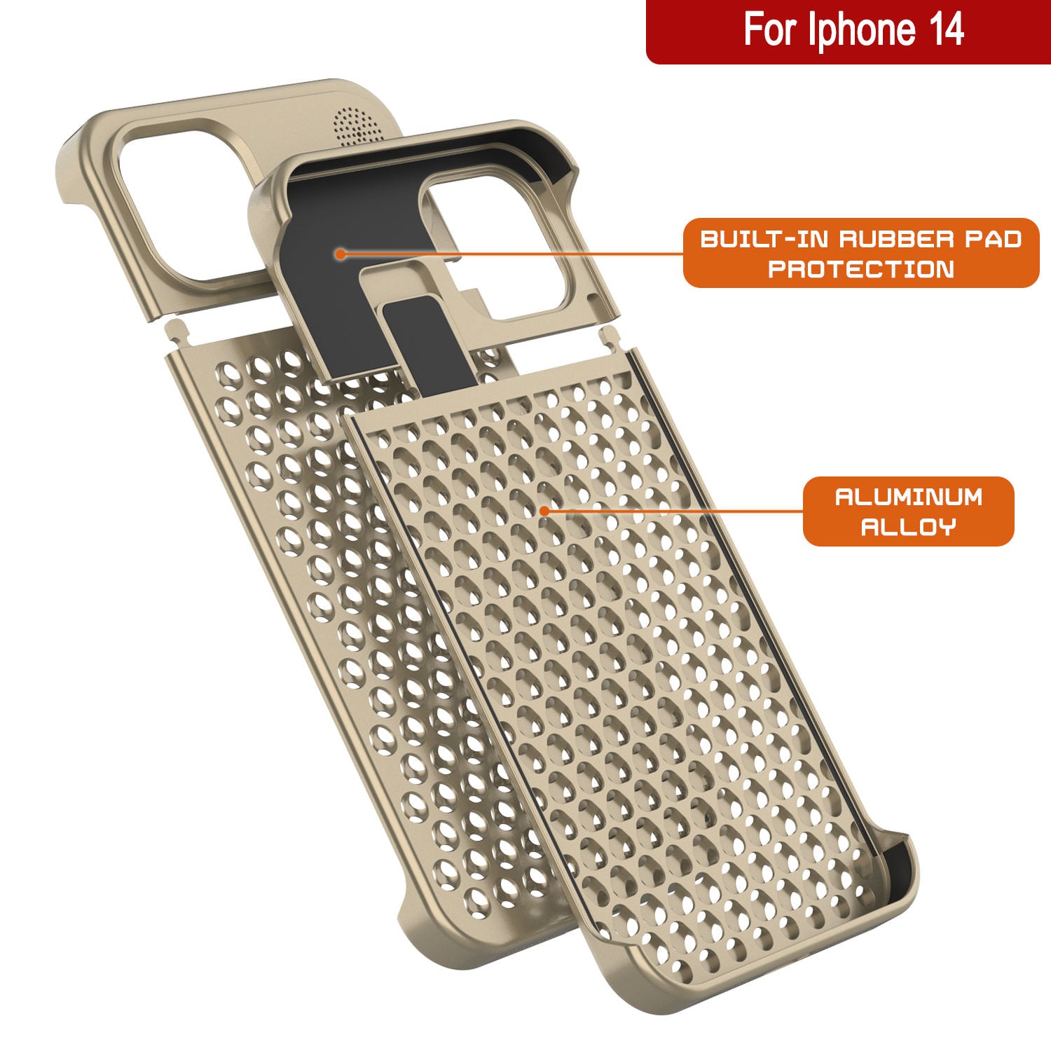 PunkCase for iPhone 14 Aluminum Alloy Case [Fortifier Extreme Series] Ultra Durable Cover [Gold]