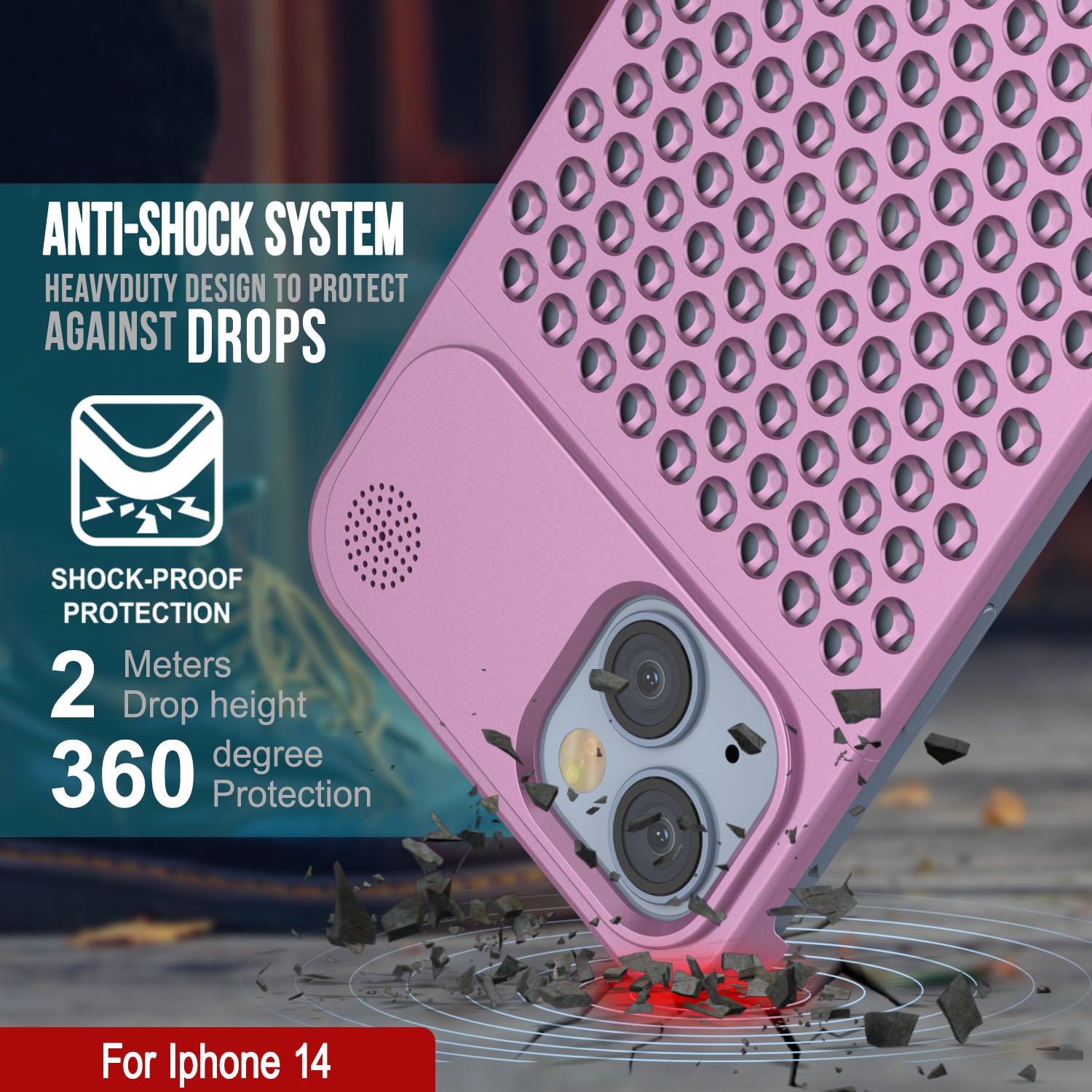 PunkCase for iPhone 14 Aluminum Alloy Case [Fortifier Extreme Series] Ultra Durable Cover [Pink]