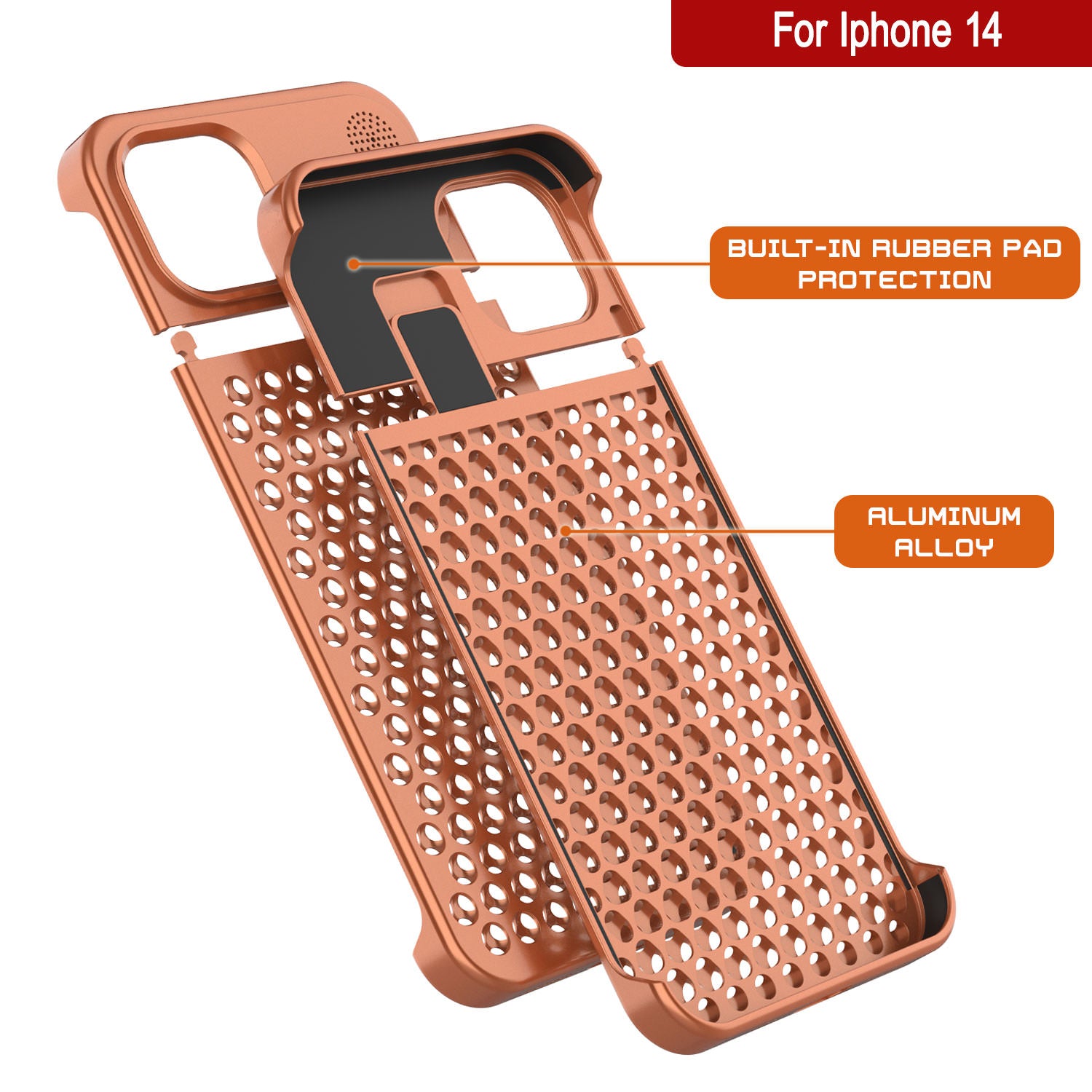 PunkCase for iPhone 14 Aluminum Alloy Case [Fortifier Extreme Series] Ultra Durable Cover [Orange]