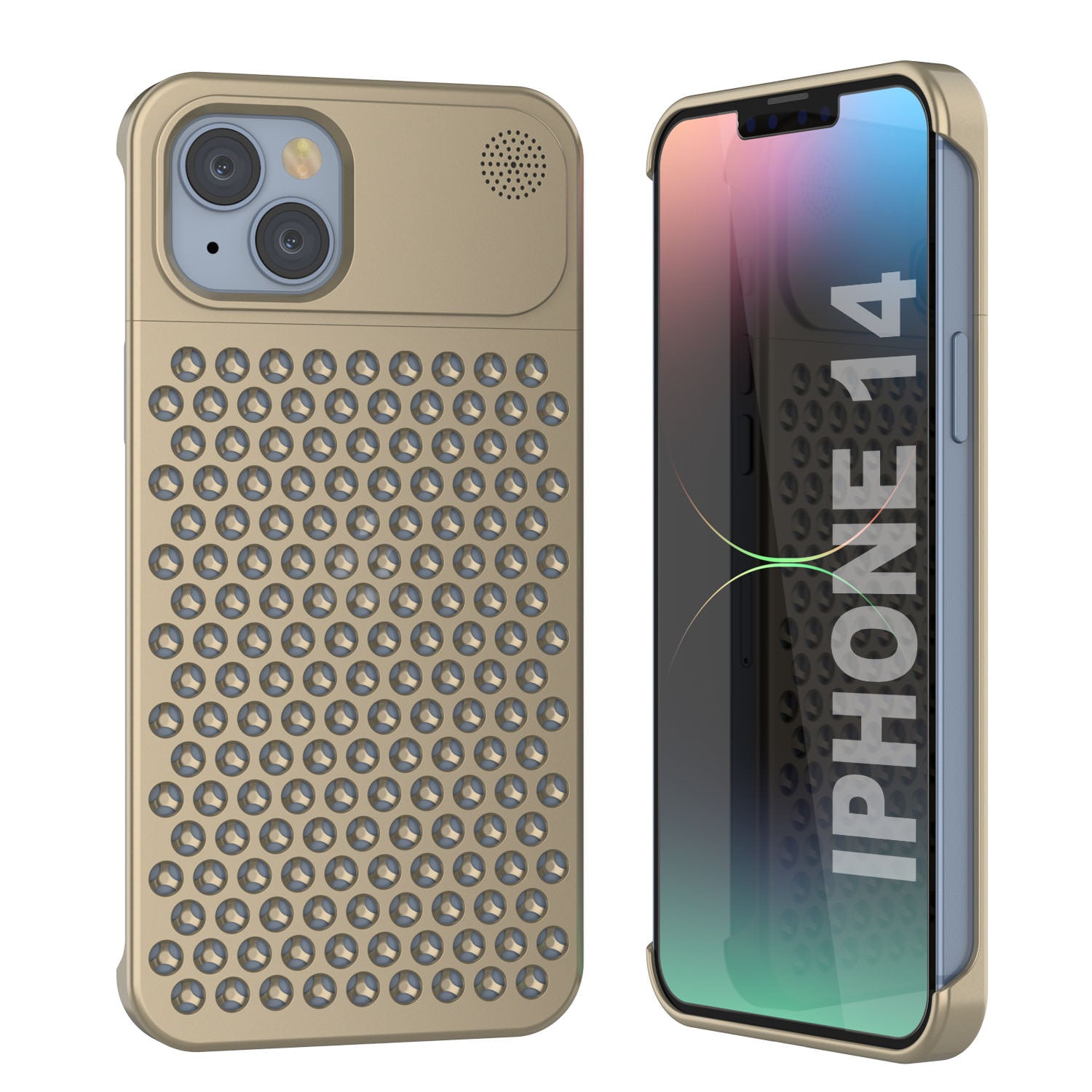 PunkCase for iPhone 14 Aluminum Alloy Case [Fortifier Extreme Series] Ultra Durable Cover [Gold]