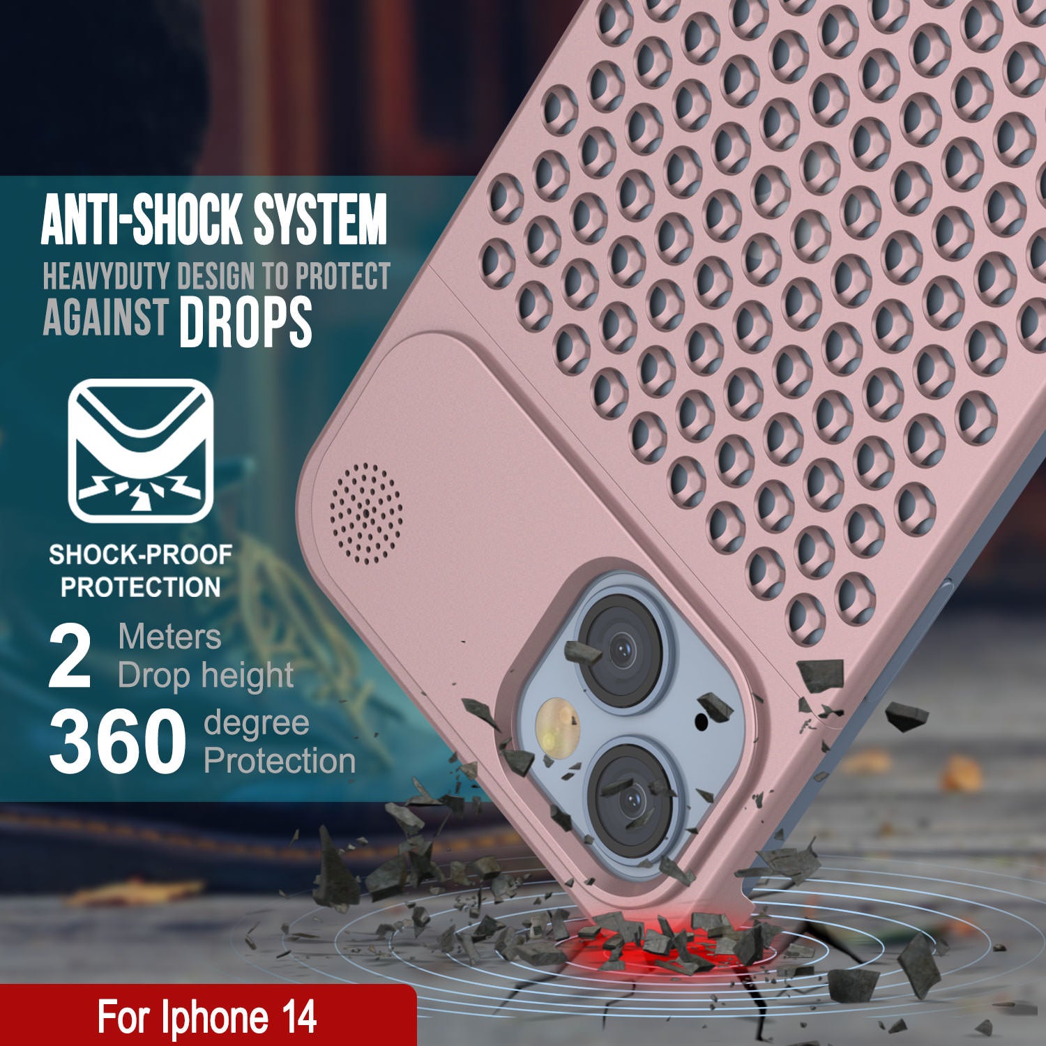 PunkCase for iPhone 14 Aluminum Alloy Case [Fortifier Extreme Series] Ultra Durable Cover [Rose-Gold]