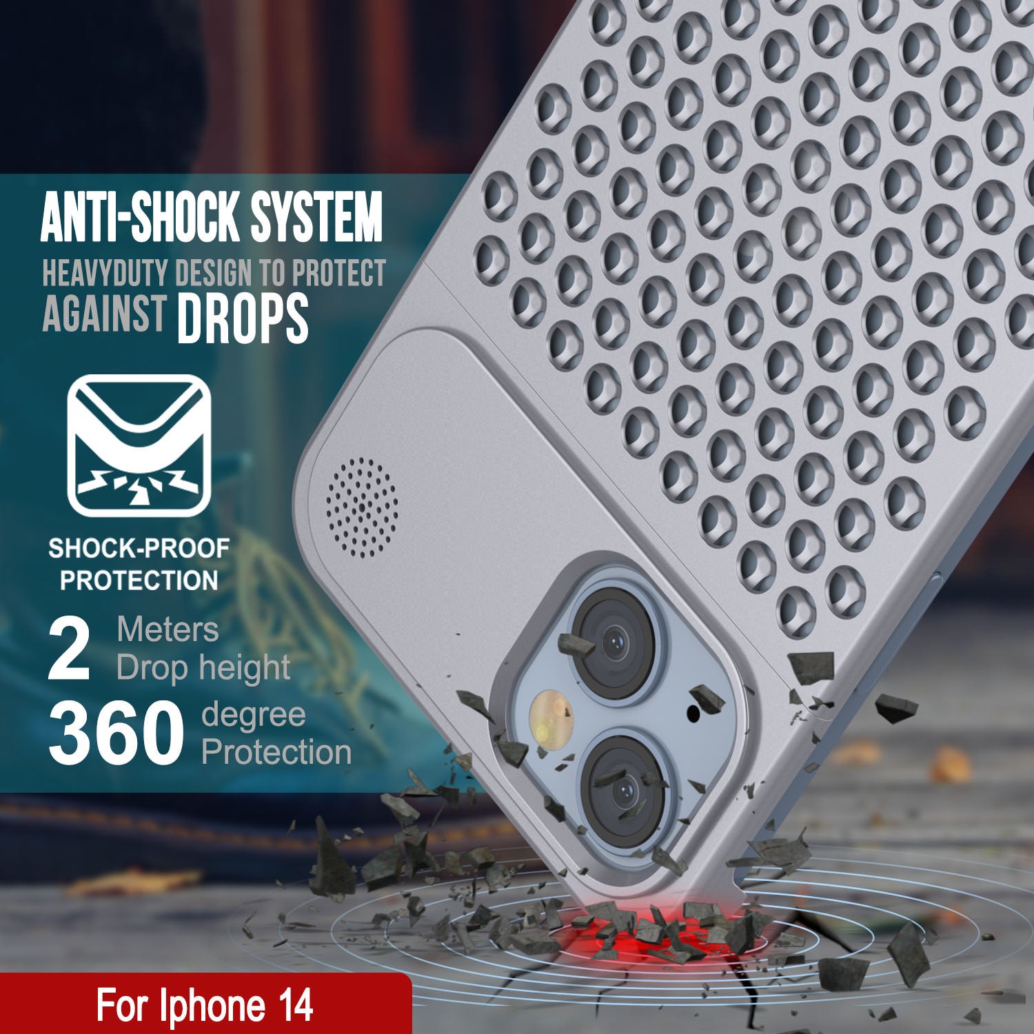 PunkCase for iPhone 14 Aluminum Alloy Case [Fortifier Extreme Series] Ultra Durable Cover [Silver]