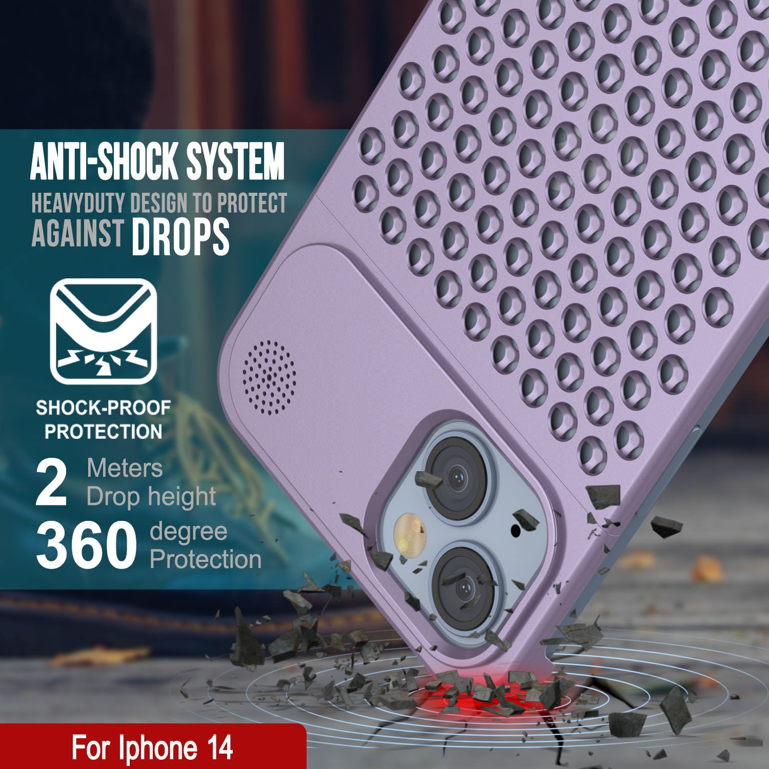 PunkCase for iPhone 14 Aluminum Alloy Case [Fortifier Extreme Series] Ultra Durable Cover [Liliac]