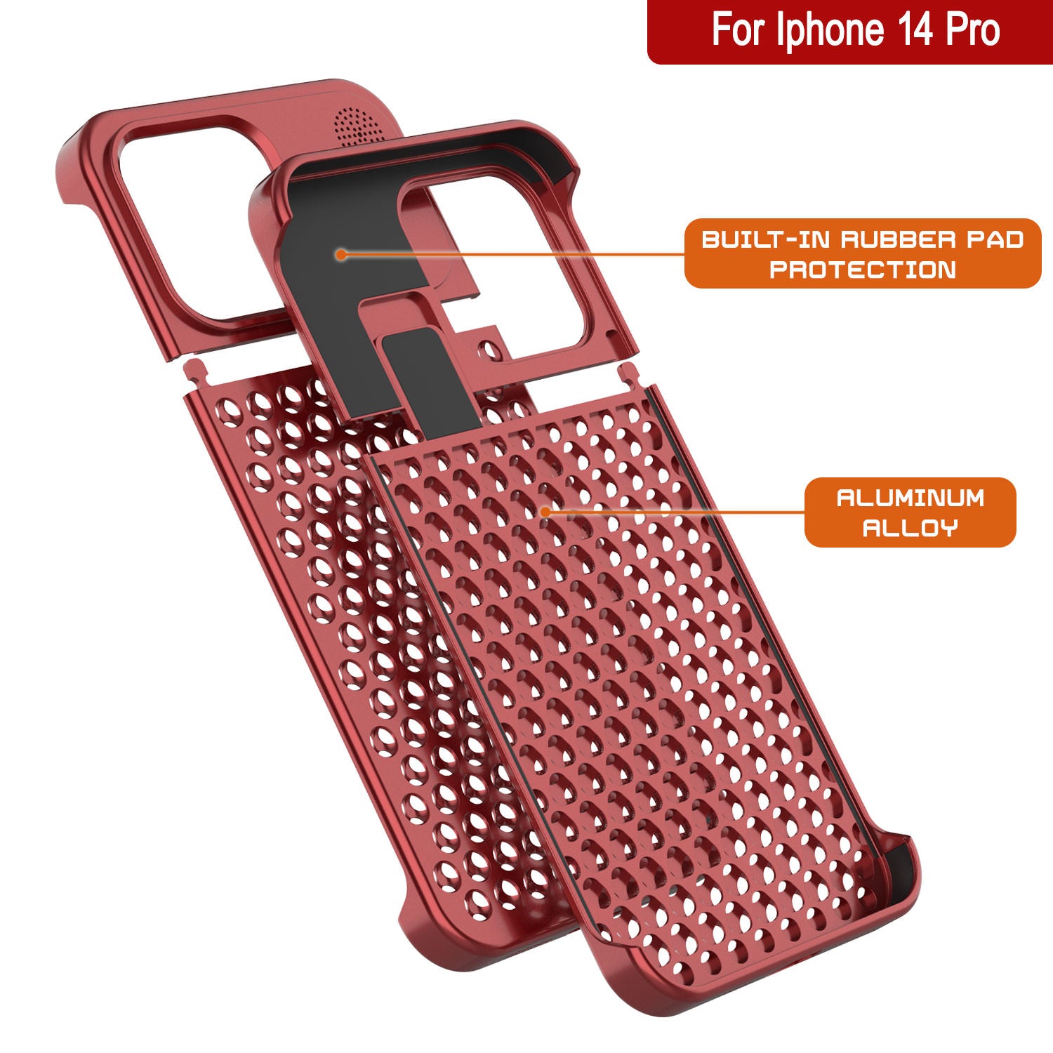 PunkCase for iPhone 14 Pro Aluminum Alloy Case [Fortifier Extreme Series] Ultra Durable Cover [Red]