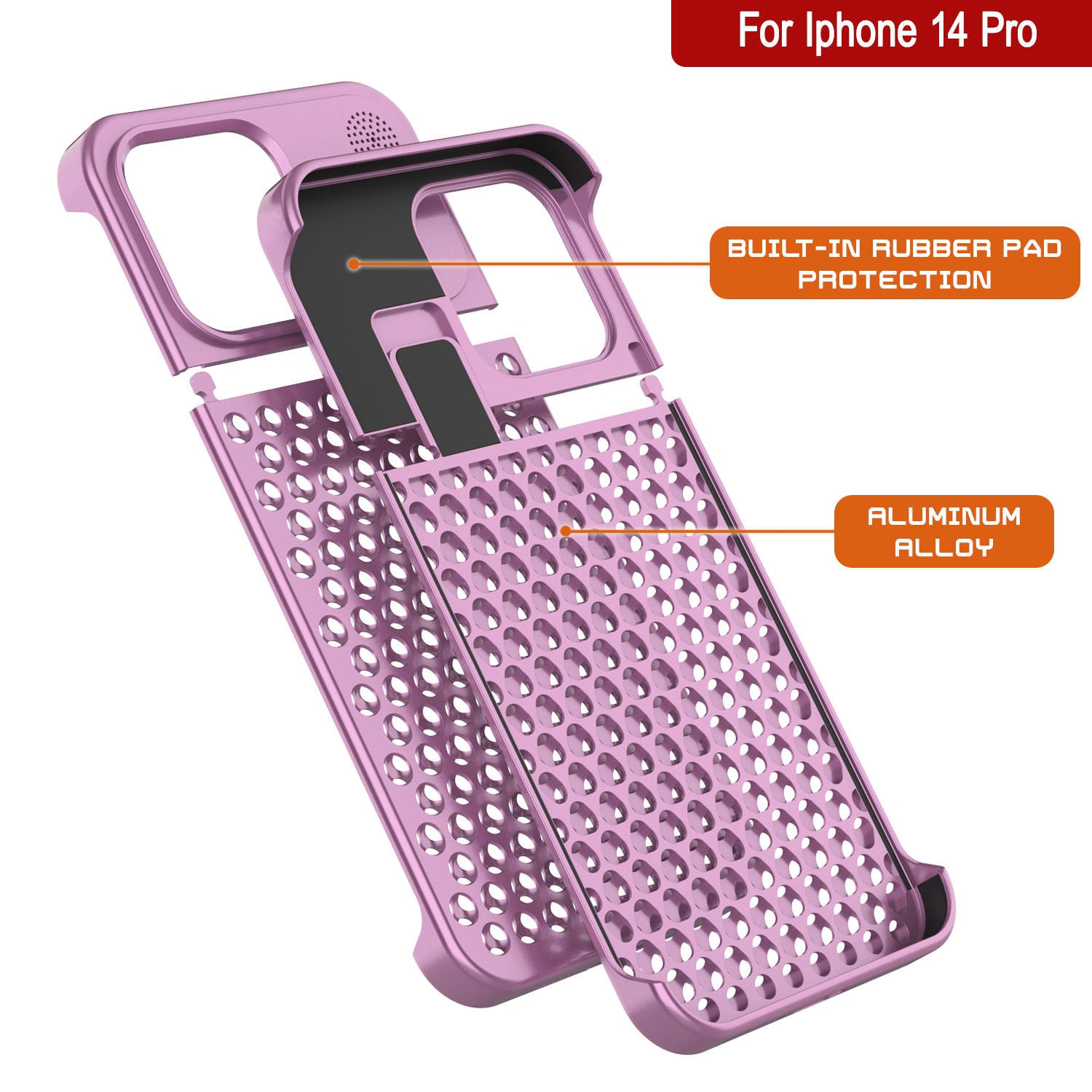 PunkCase for iPhone 14 Pro Aluminum Alloy Case [Fortifier Extreme Series] Ultra Durable Cover [Pink]