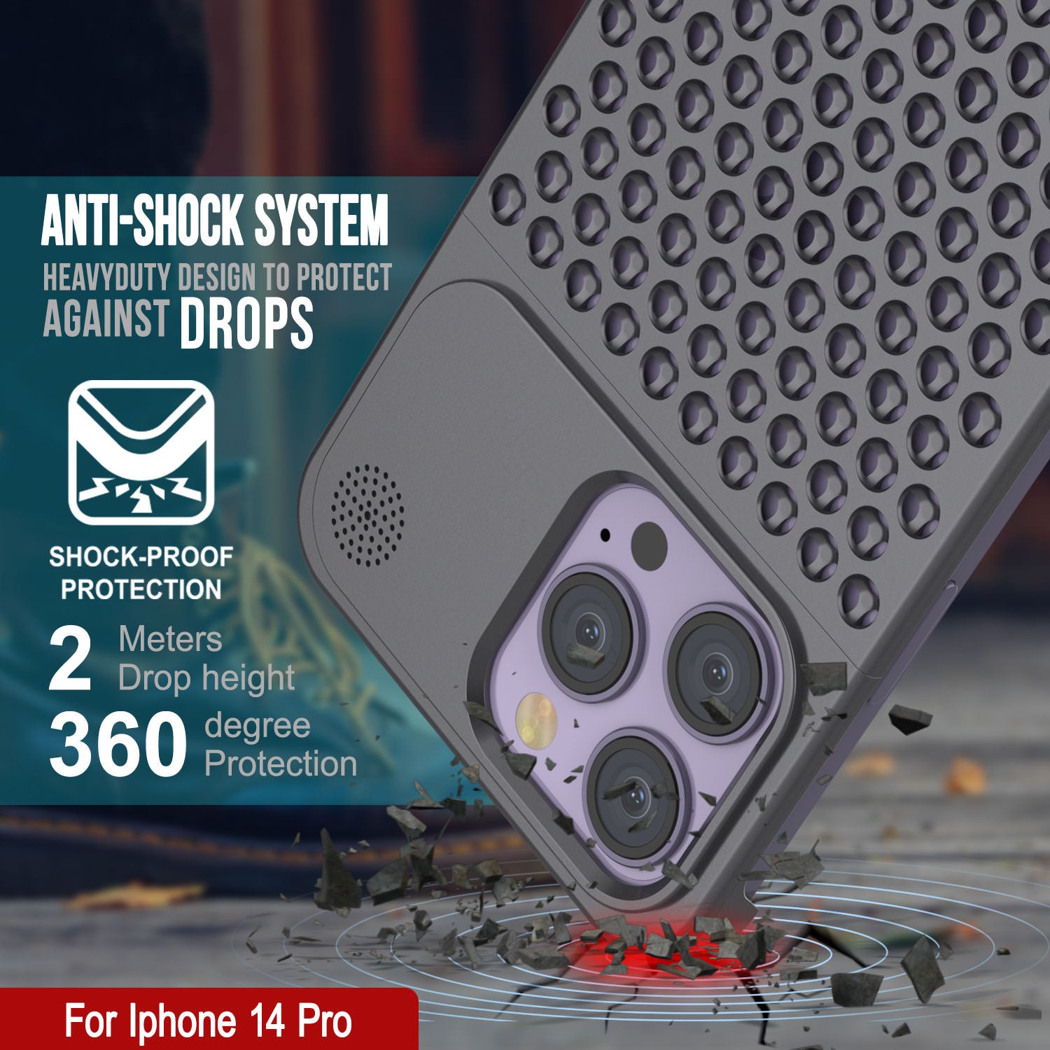 PunkCase for iPhone 14 Pro Aluminum Alloy Case [Fortifier Extreme Series] Ultra Durable Cover [Grey]