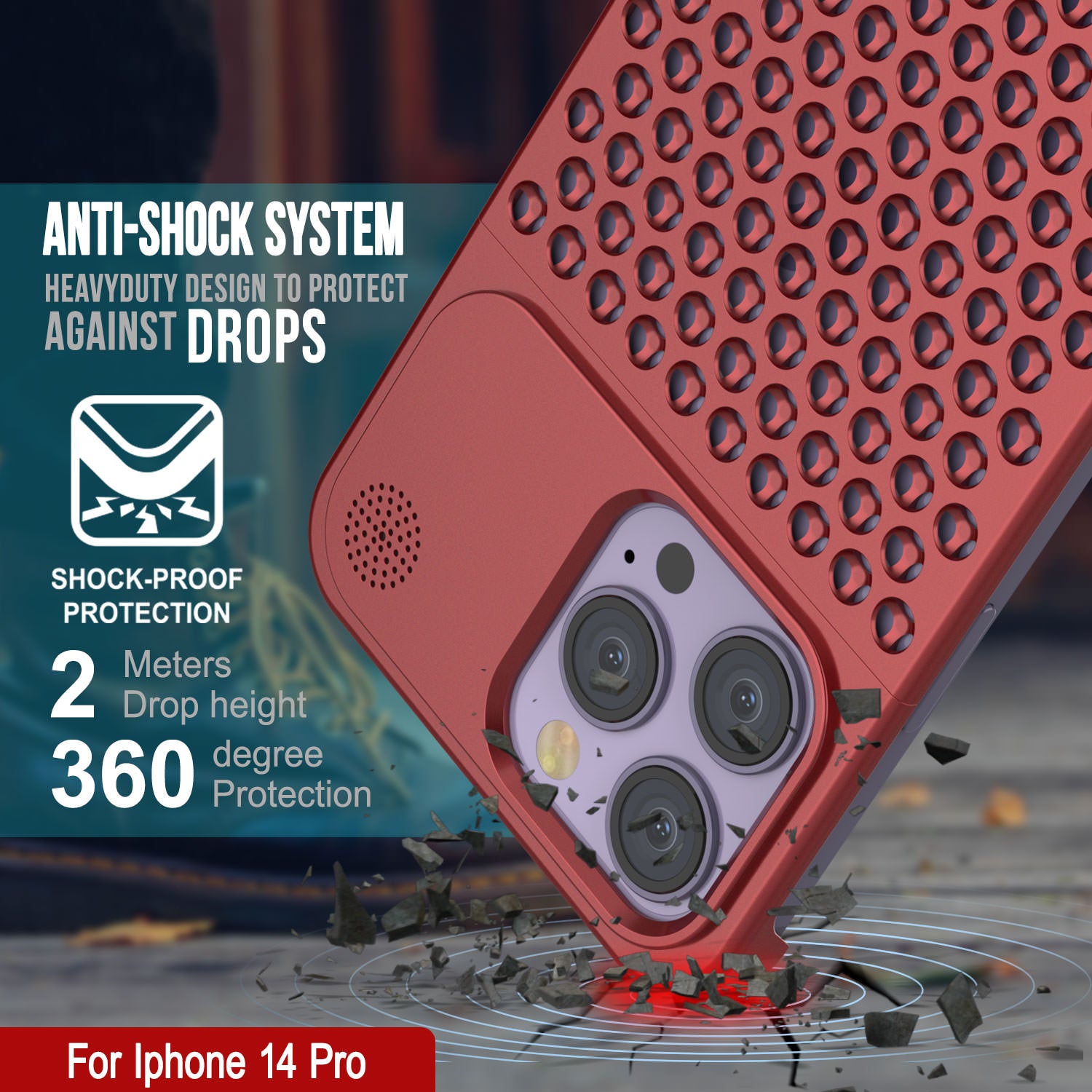 PunkCase for iPhone 14 Pro Aluminum Alloy Case [Fortifier Extreme Series] Ultra Durable Cover [Red]