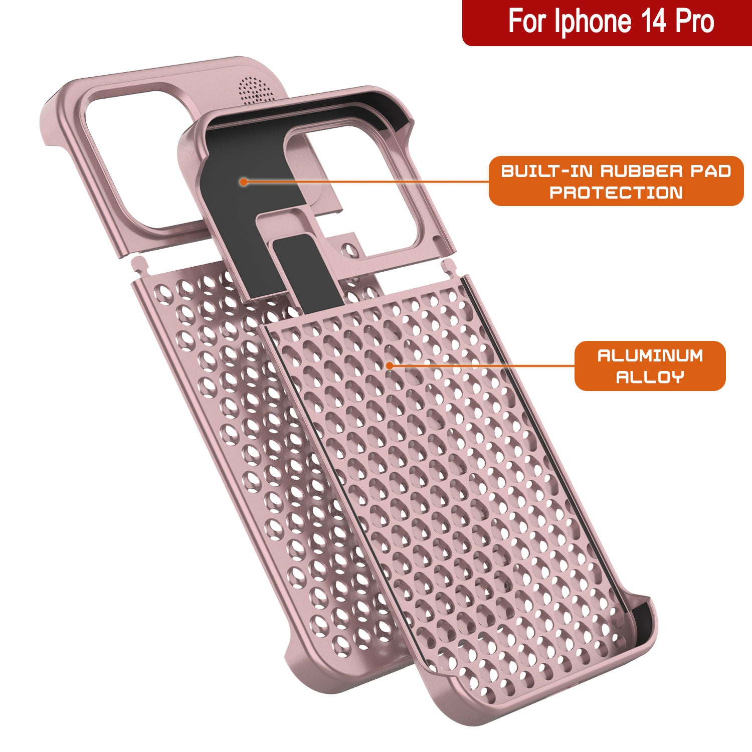 PunkCase for iPhone 14 Pro Aluminum Alloy Case [Fortifier Extreme Series] Ultra Durable Cover [Rose-Gold]