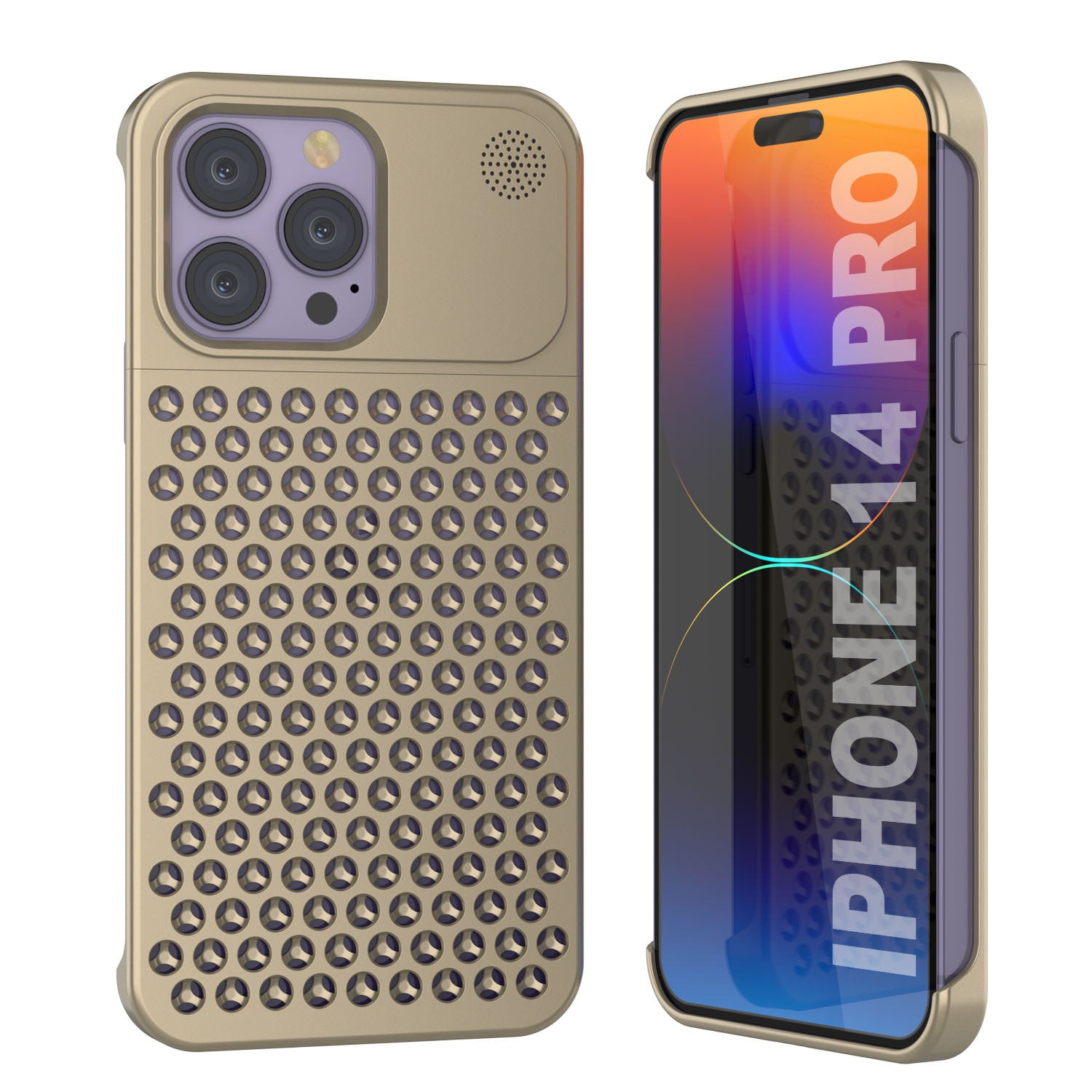 PunkCase for iPhone 14 Pro Aluminum Alloy Case [Fortifier Extreme Series] Ultra Durable Cover [Gold]