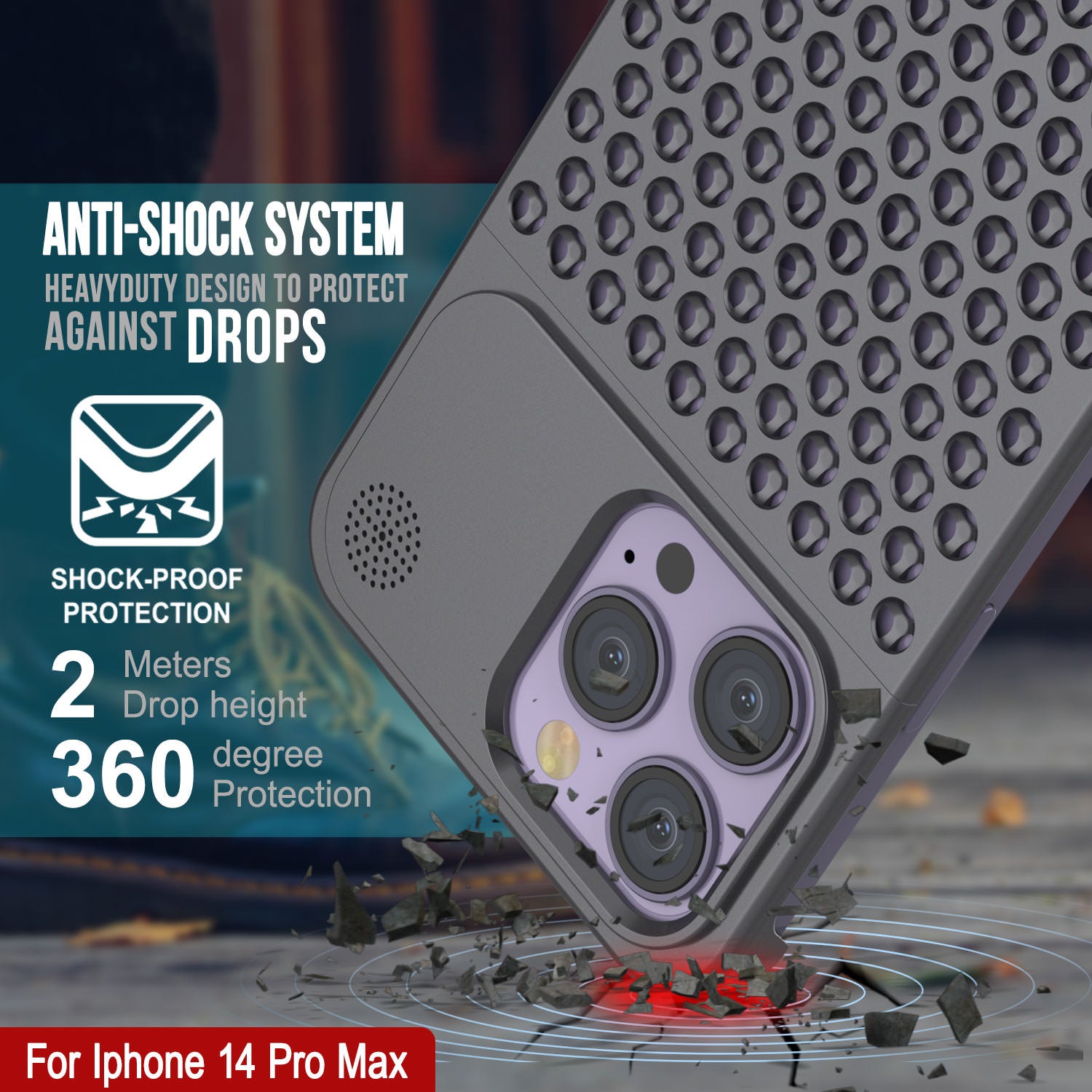 PunkCase for iPhone 14 Pro Max Aluminum Alloy Case [Fortifier Extreme Series] Ultra Durable Cover [Grey]